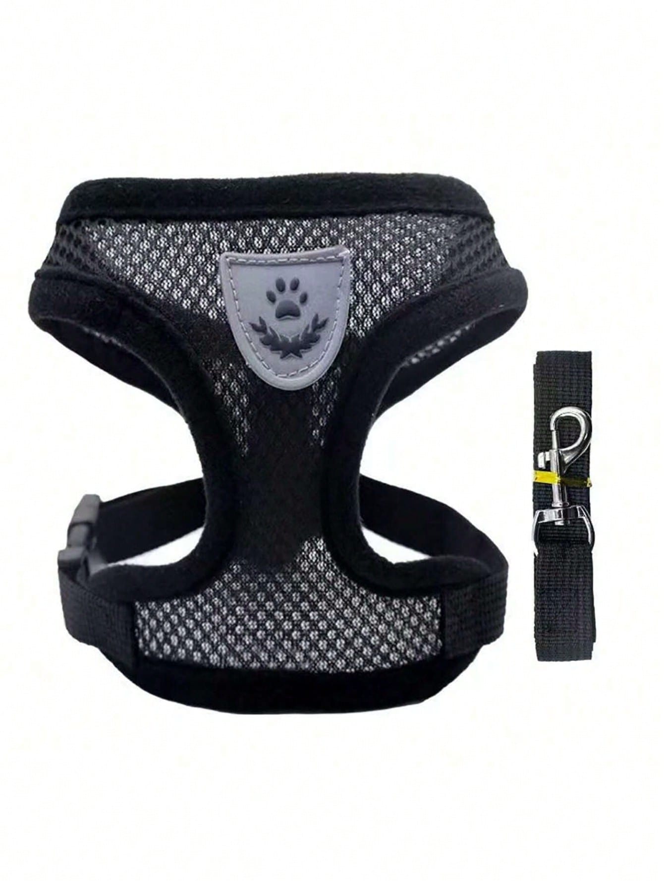Multicolor polyester pet harness and leash set with breathable mesh, adjustable vest design, reflective details, and cartoon, colorblock, and plant patterns for small dogs and cats.