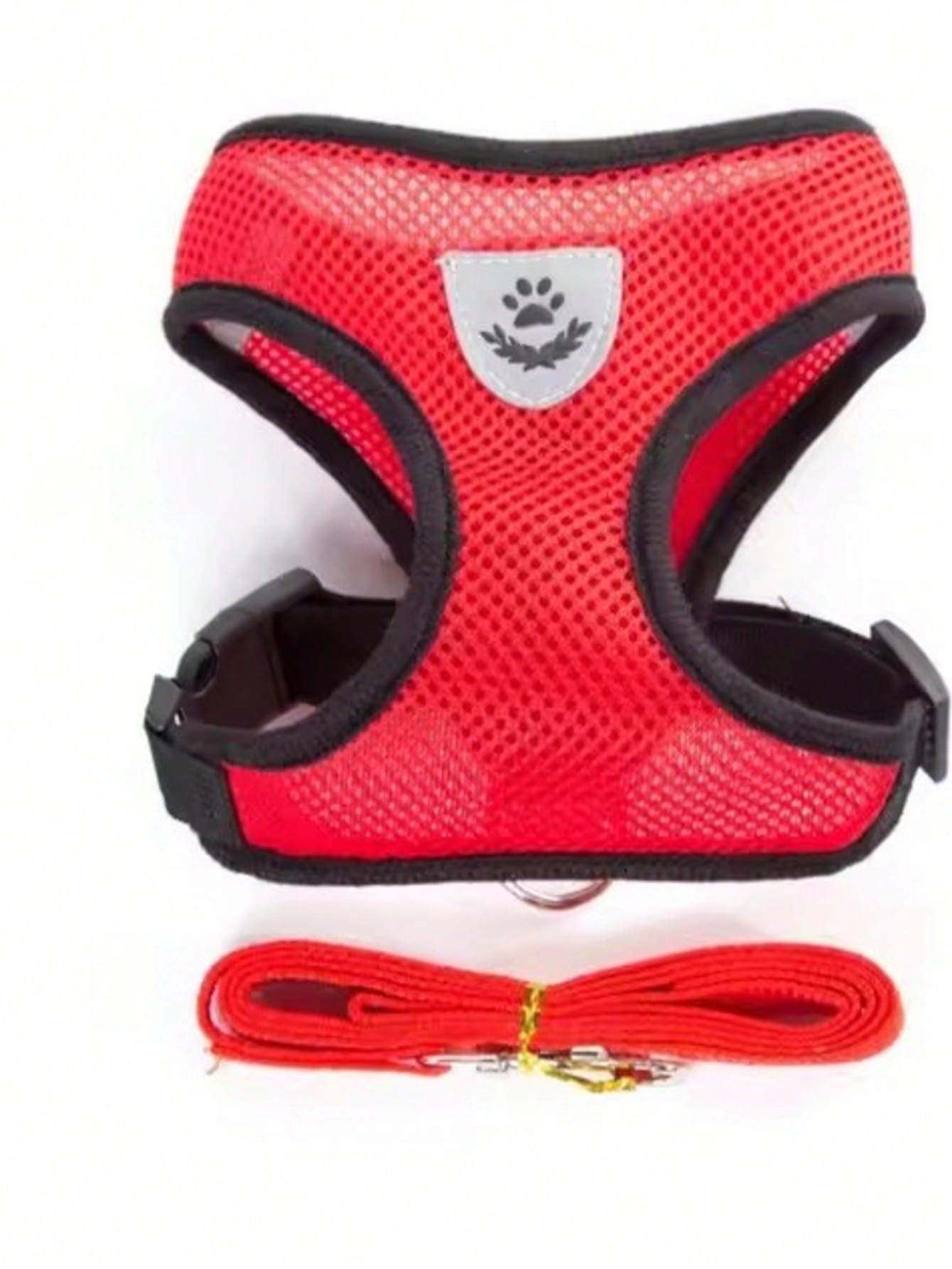 Multicolor polyester pet harness and leash set with breathable mesh, adjustable vest design, reflective details, and cartoon, colorblock, and plant patterns for small dogs and cats.