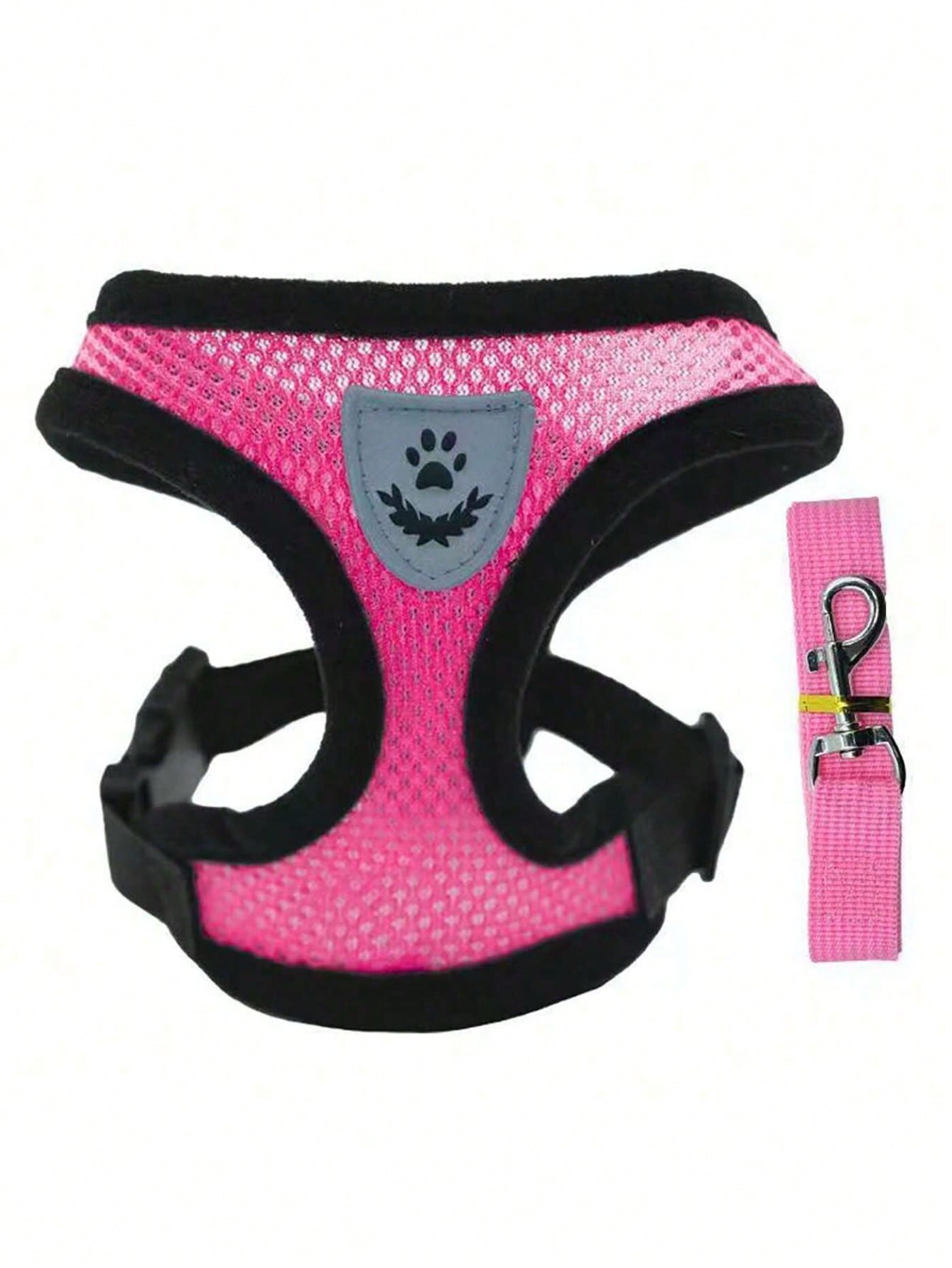 Multicolor polyester pet harness and leash set with breathable mesh, adjustable vest design, reflective details, and cartoon, colorblock, and plant patterns for small dogs and cats.