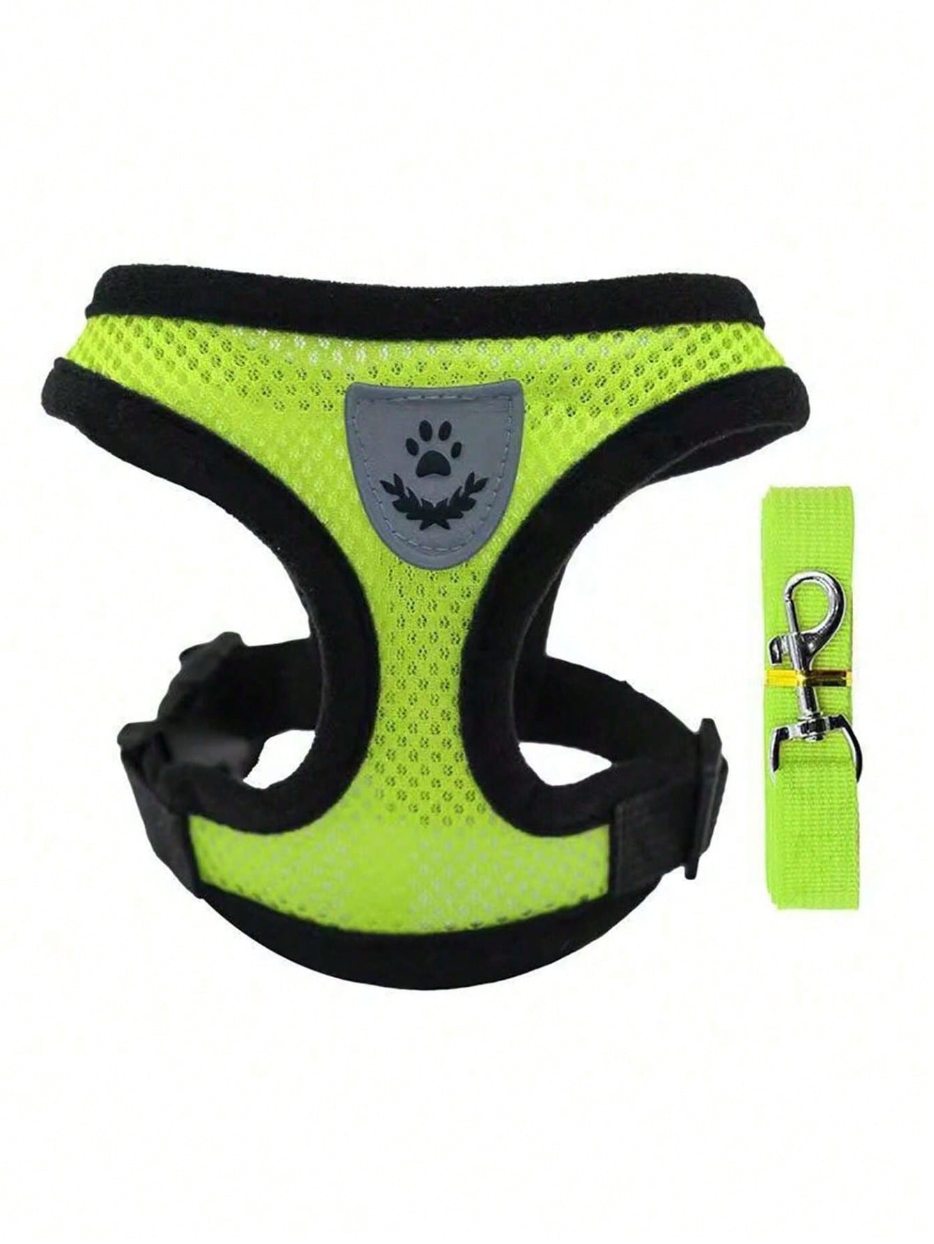 Multicolor polyester pet harness and leash set with breathable mesh, adjustable vest design, reflective details, and cartoon, colorblock, and plant patterns for small dogs and cats.