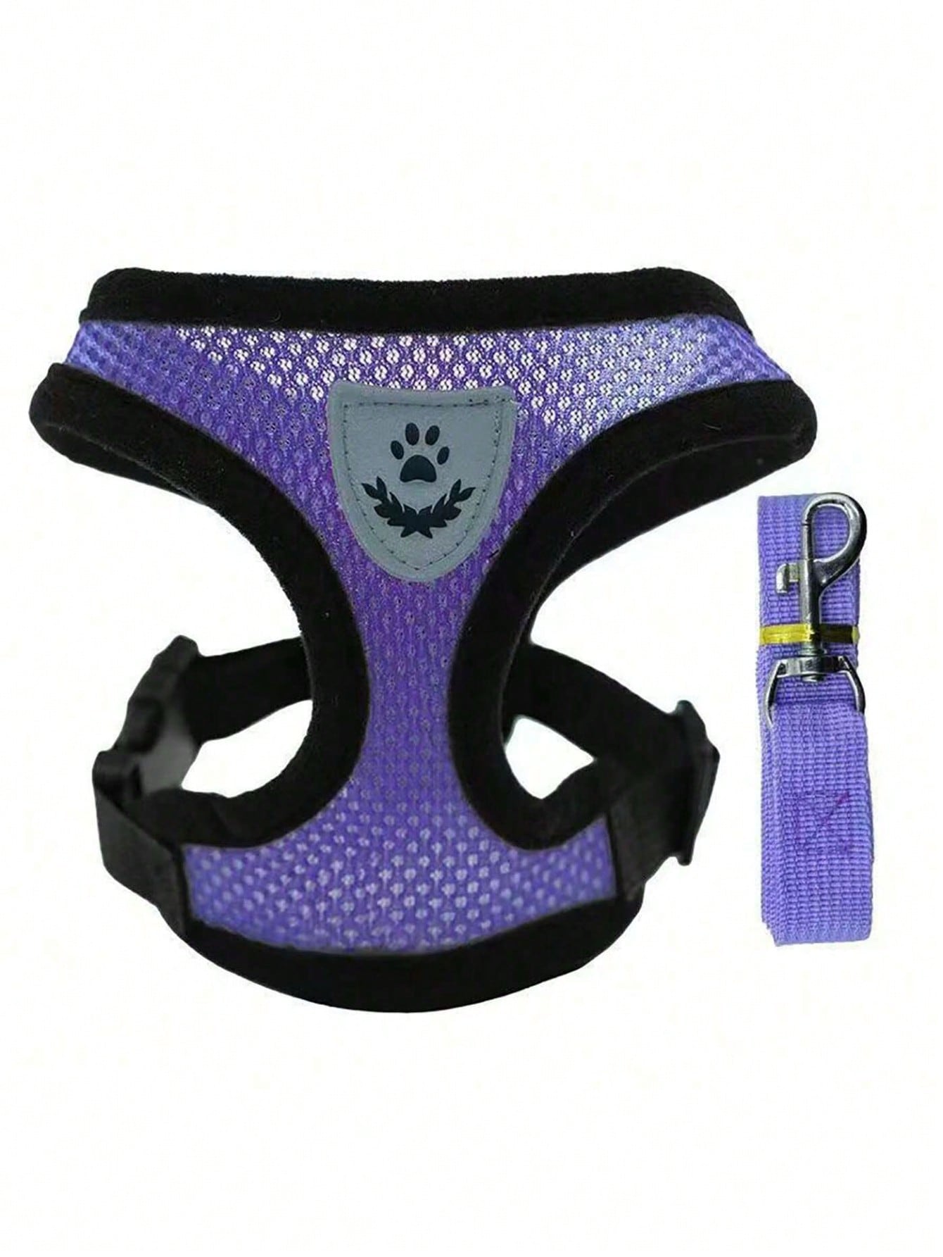 Multicolor polyester pet harness and leash set with breathable mesh, adjustable vest design, reflective details, and cartoon, colorblock, and plant patterns for small dogs and cats.