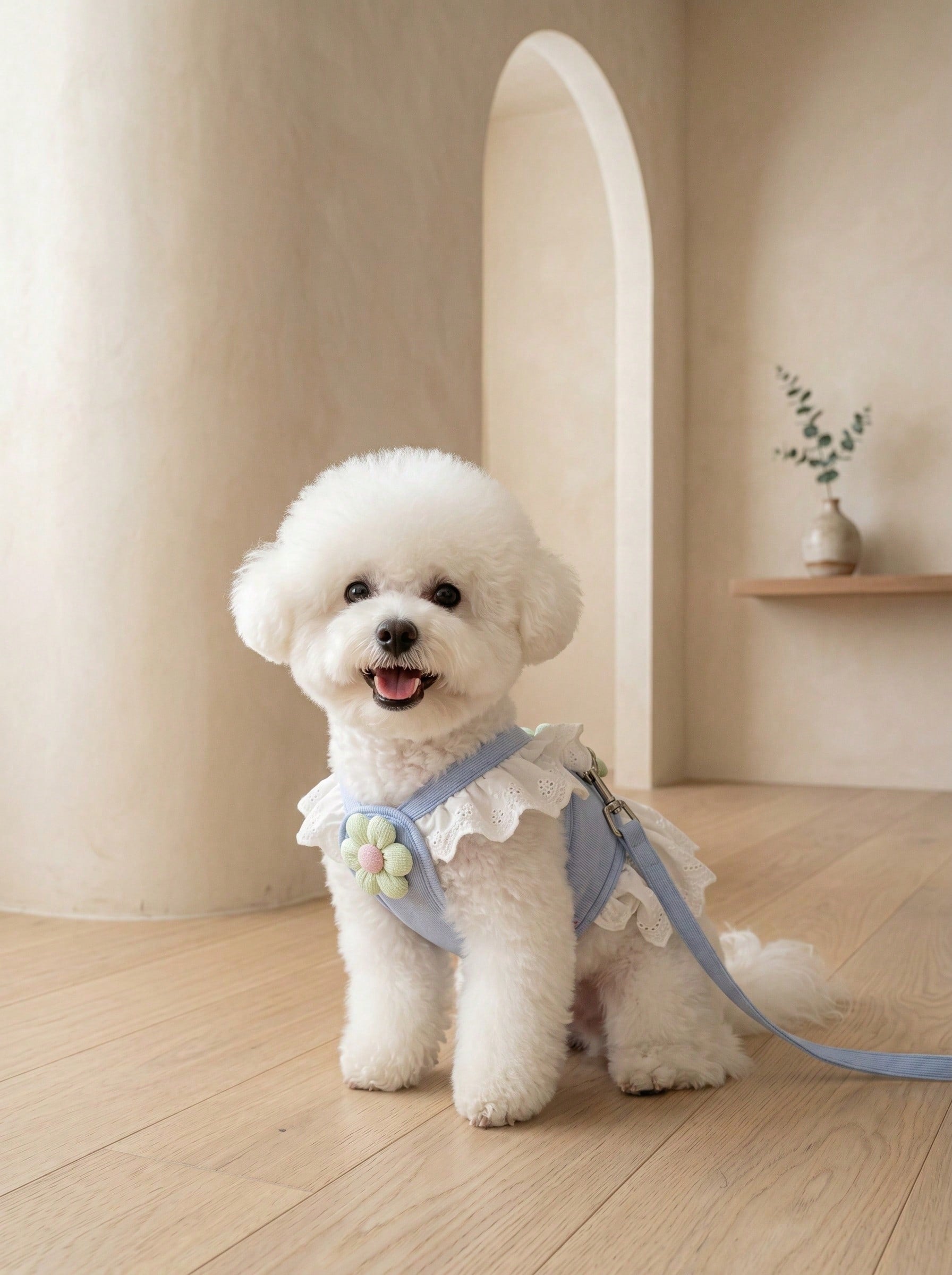 Multicolor floral lace pet harness dress with leash, ruffle edge princess vest outfit for small dogs and cats