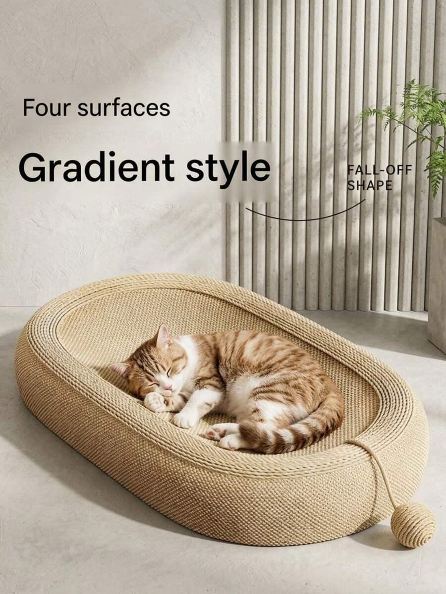 Large oval natural sisal cat scratching board and bed featuring durable non-shedding rope construction for cats.