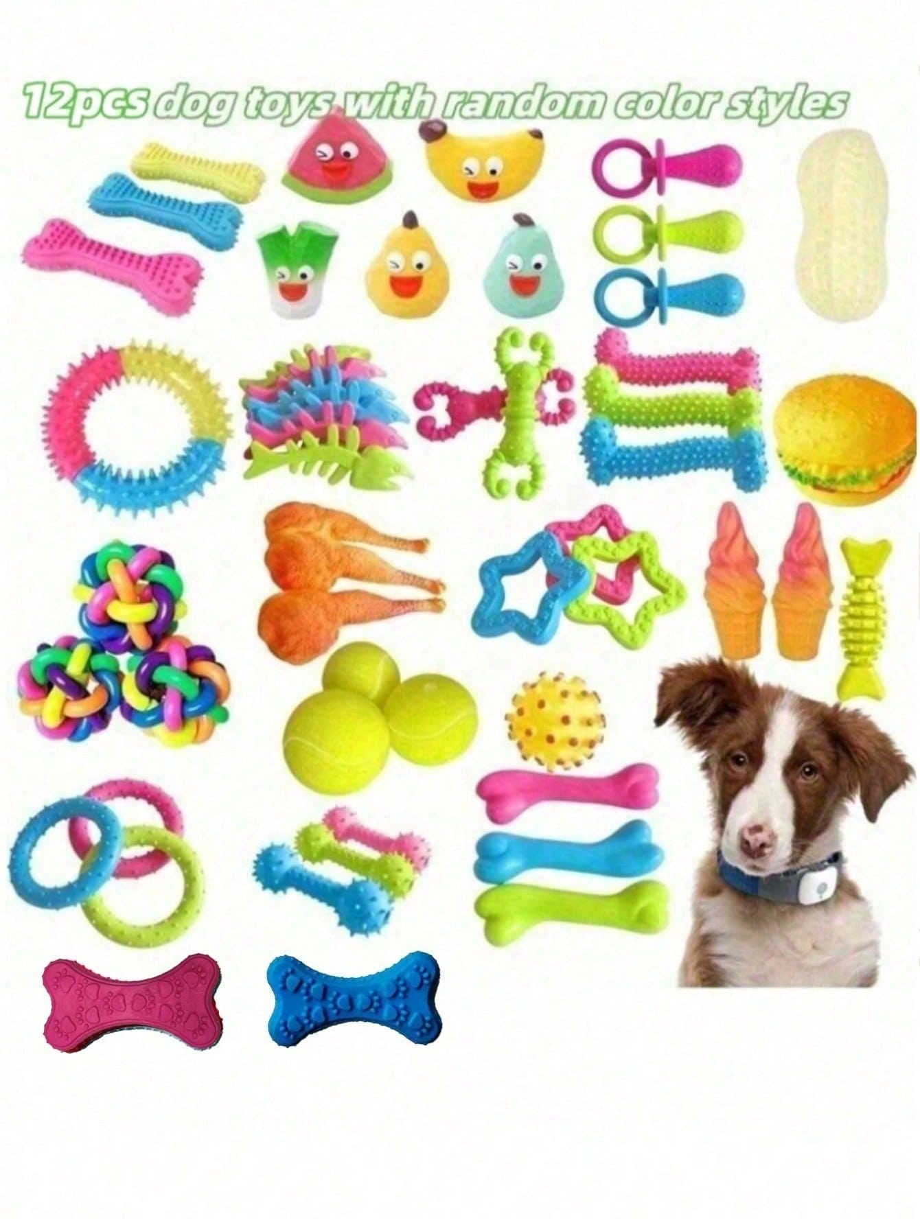 16-Piece Pack Of Sturdy, Bite-Resistant And Teething Dog Chew Toys - Spring/Summer Outdoor Vent Interactive Training Teething Toys In A Variety Of Shapes And Textures, Plastic Materials, Colors And Styles Cool It Is Suitable For Medium And Small-Sized