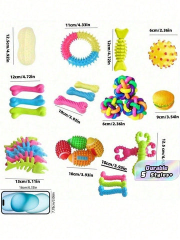 16-Piece Pack Of Sturdy, Bite-Resistant And Teething Dog Chew Toys - Spring/Summer Outdoor Vent Interactive Training Teething Toys In A Variety Of Shapes And Textures, Plastic Materials, Colors And Styles Cool It Is Suitable For Medium And Small-Sized