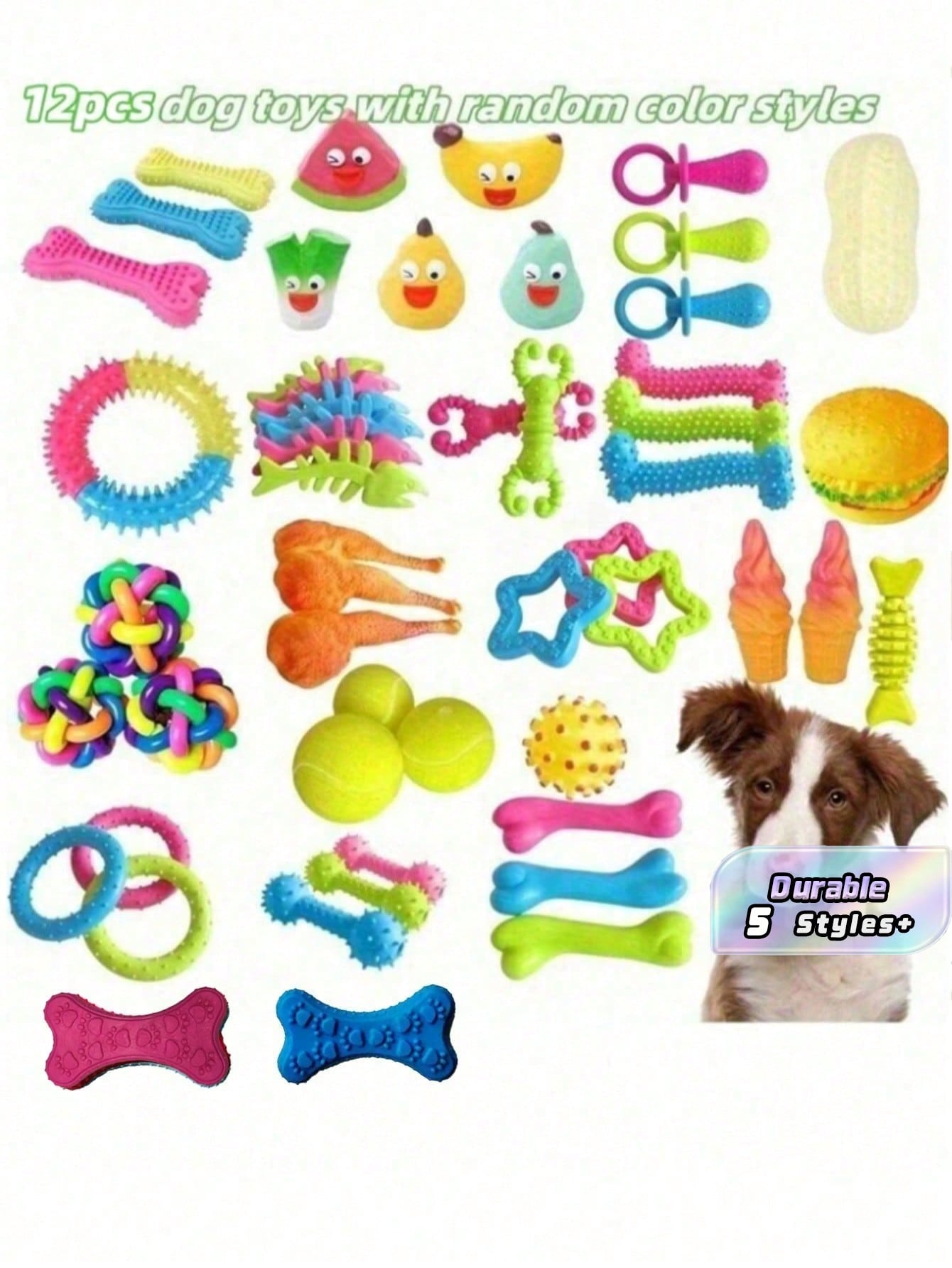 16-Piece Pack Of Sturdy, Bite-Resistant And Teething Dog Chew Toys - Spring/Summer Outdoor Vent Interactive Training Teething Toys In A Variety Of Shapes And Textures, Plastic Materials, Colors And Styles Cool It Is Suitable For Medium And Small-Sized