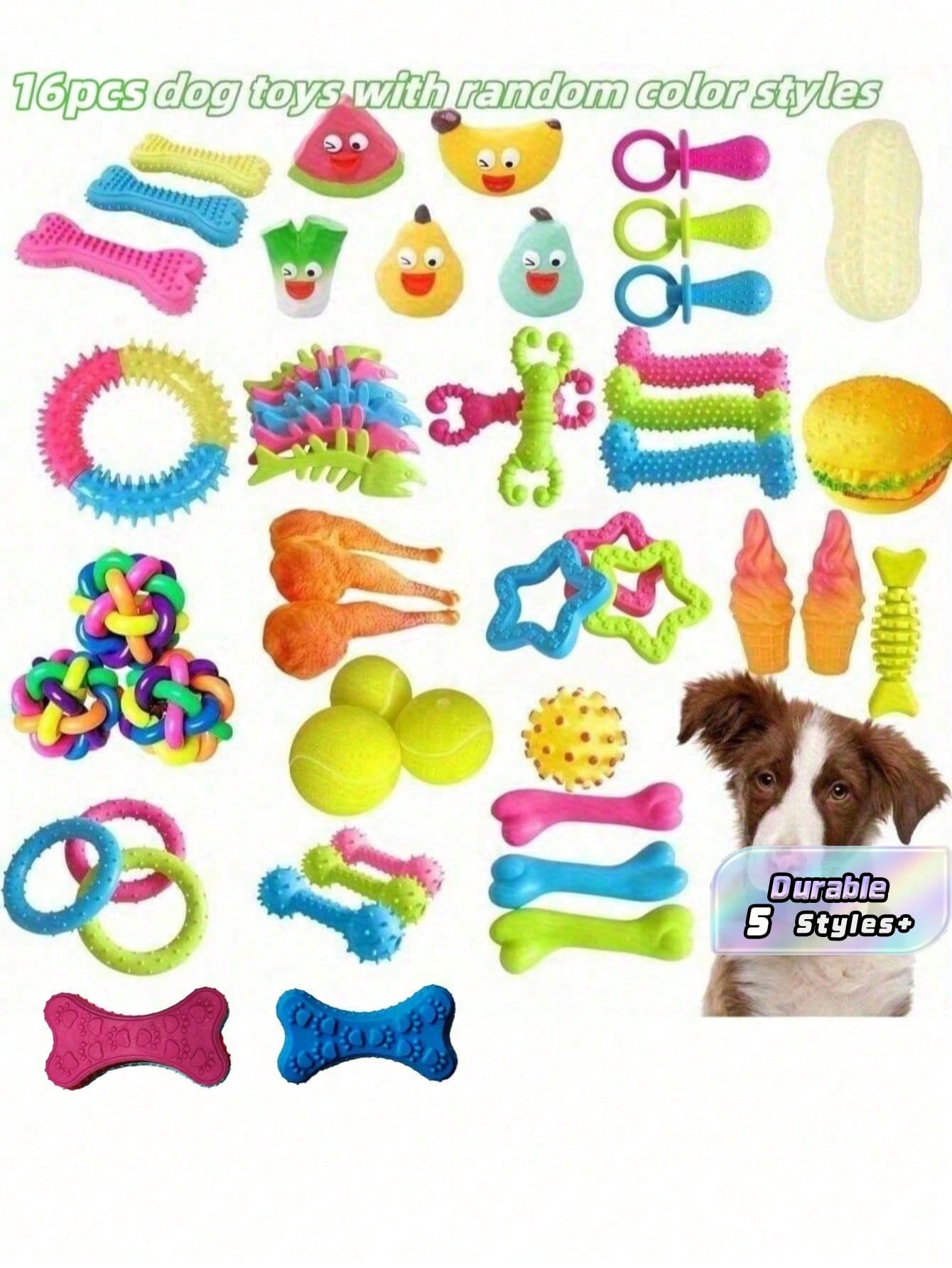 16-Piece Pack Of Sturdy, Bite-Resistant And Teething Dog Chew Toys - Spring/Summer Outdoor Vent Interactive Training Teething Toys In A Variety Of Shapes And Textures, Plastic Materials, Colors And Styles Cool It Is Suitable For Medium And Small-Sized