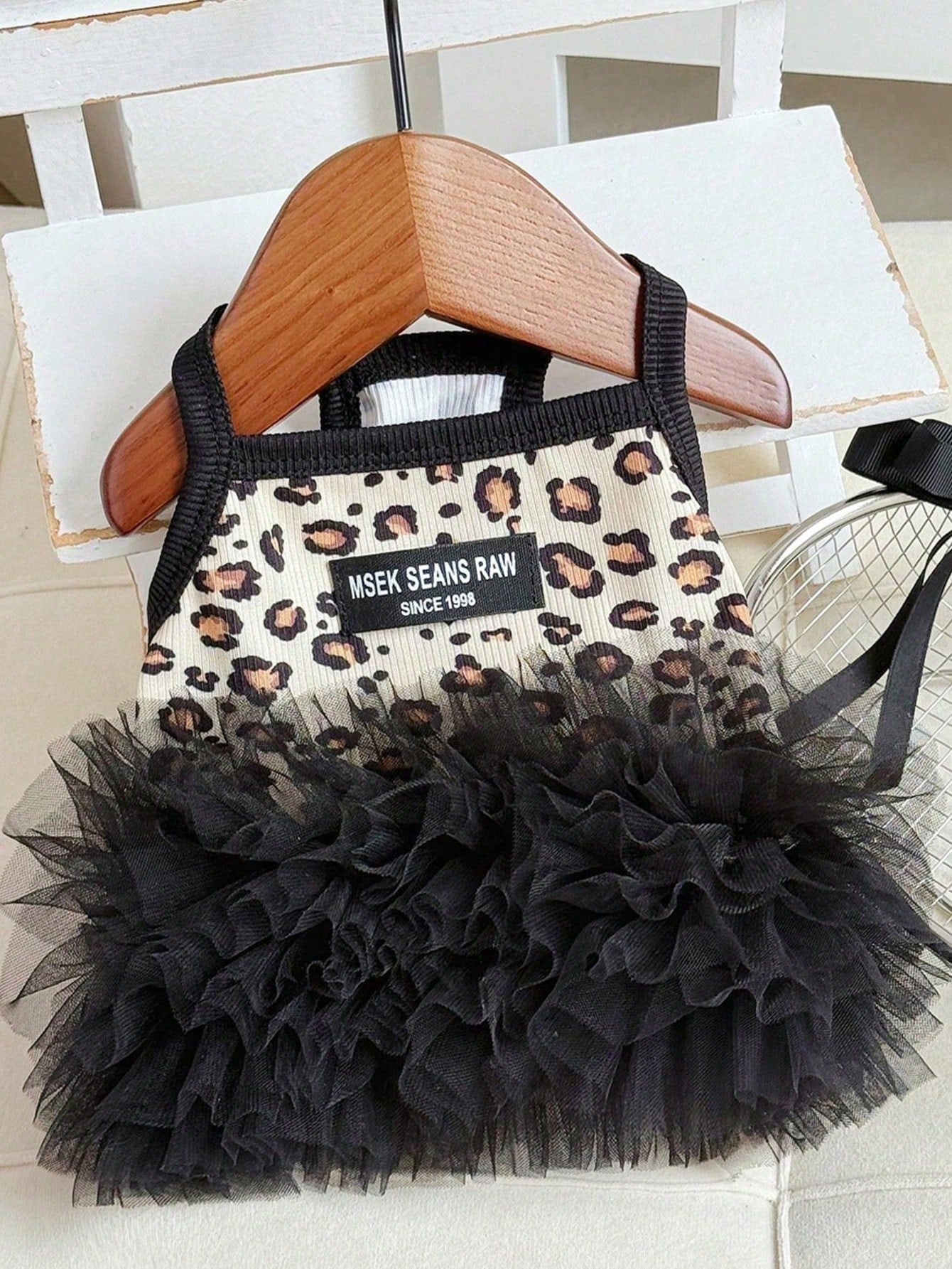 1PC Summer Fairy Leopard Mesh Suspender Dress For Dogs Cats, Anti-Shedding Skirt For Teddy Bichon Pomeranian Maltese