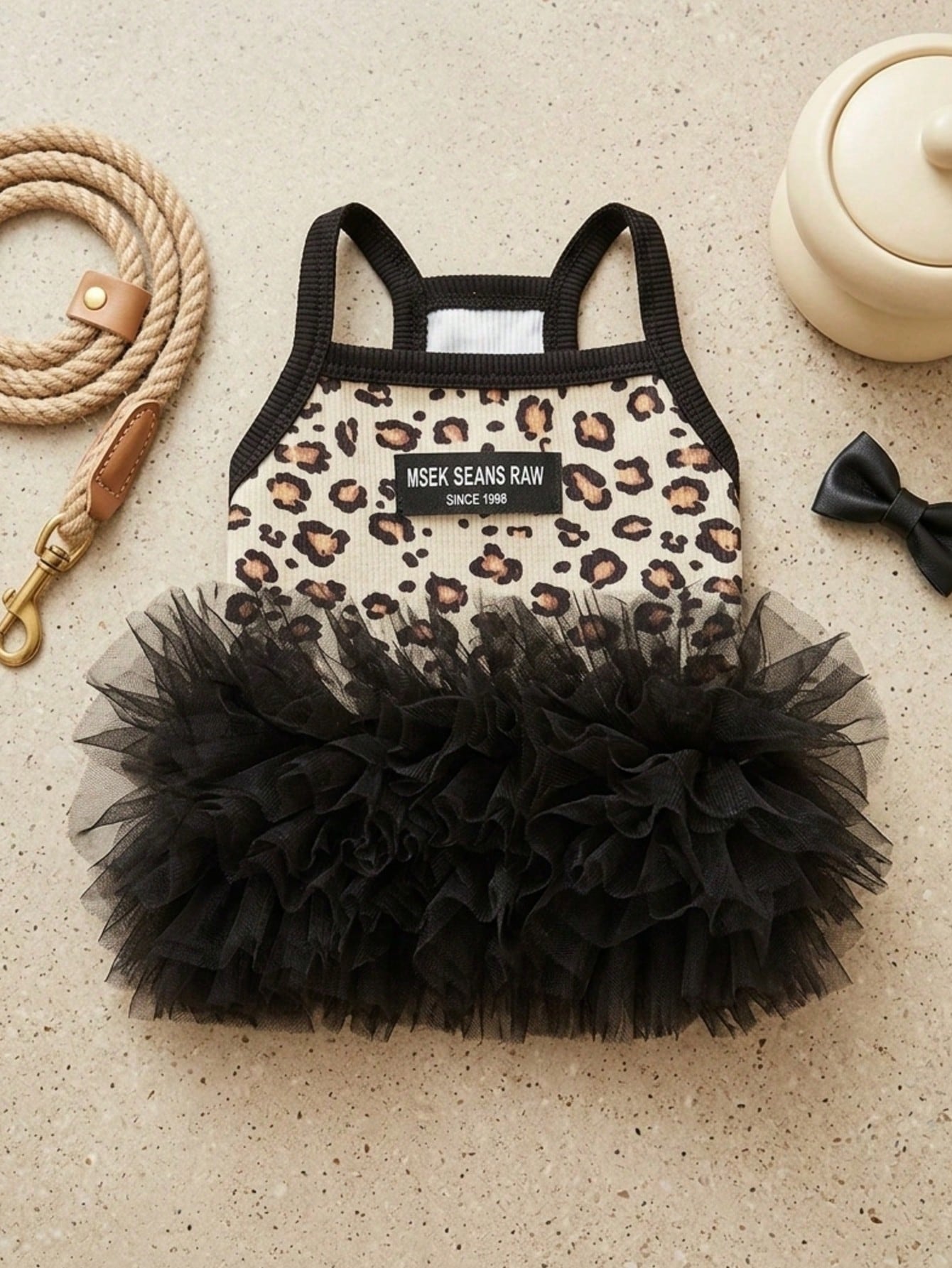 1PC Summer Fairy Leopard Mesh Suspender Dress For Dogs Cats, Anti-Shedding Skirt For Teddy Bichon Pomeranian Maltese