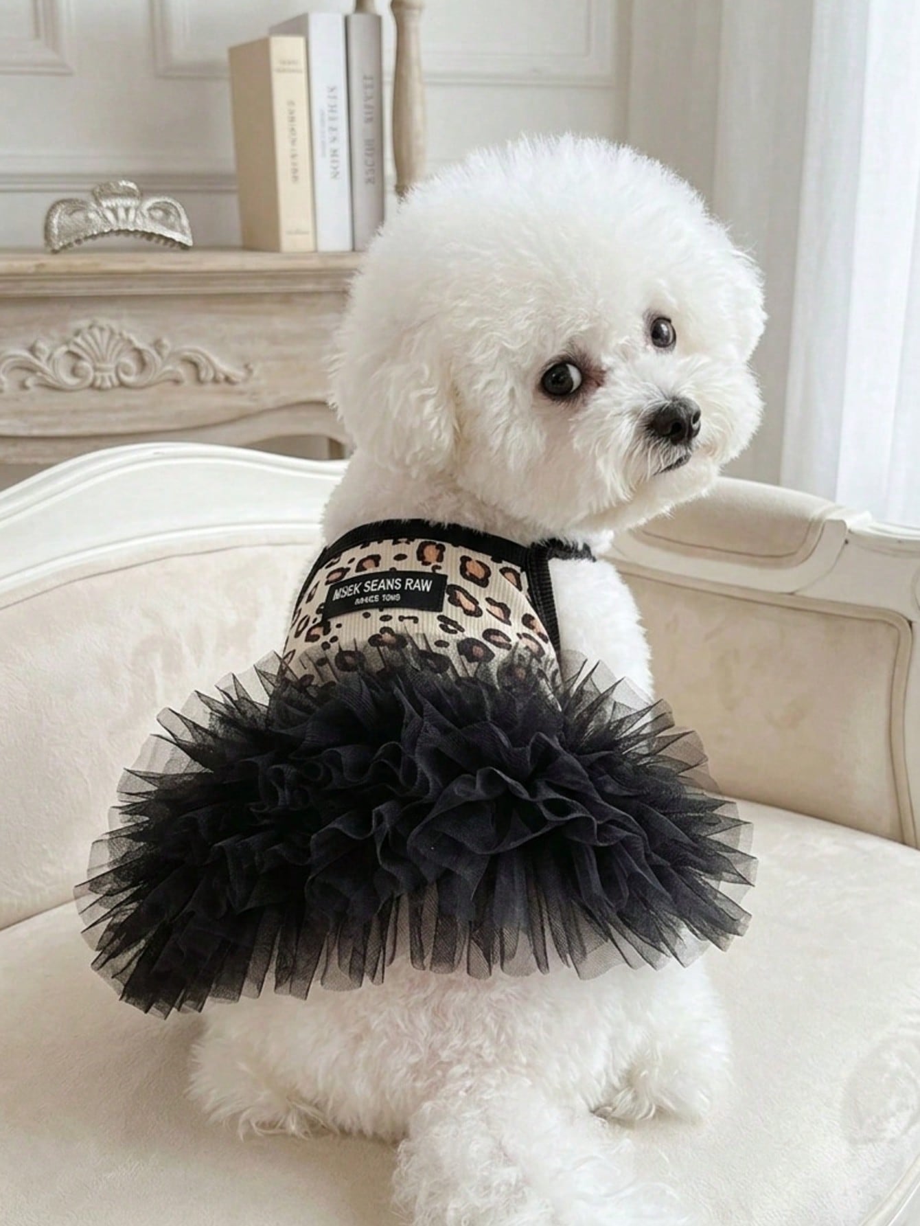 1PC Summer Fairy Leopard Mesh Suspender Dress For Dogs Cats, Anti-Shedding Skirt For Teddy Bichon Pomeranian Maltese