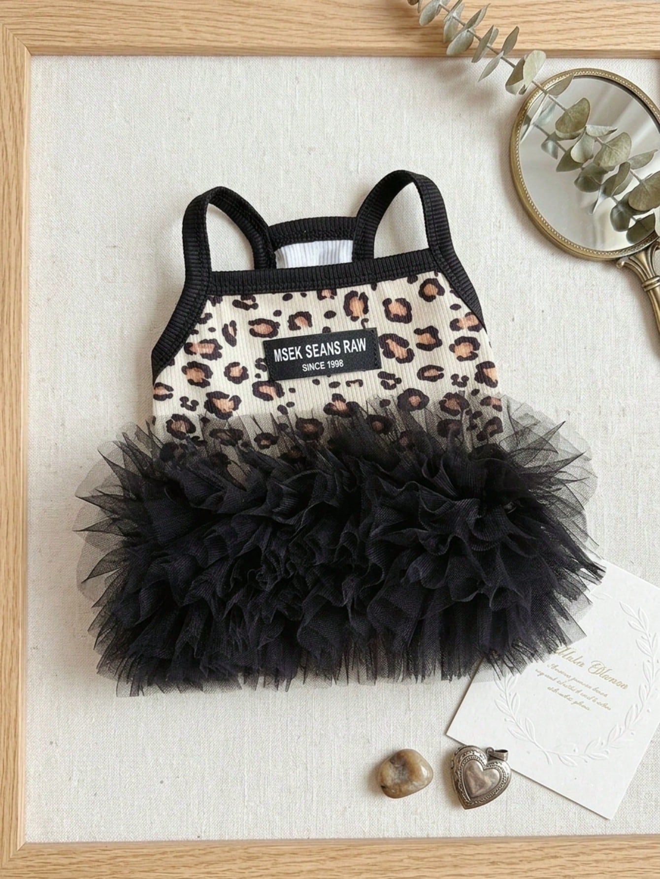 1PC Summer Fairy Leopard Mesh Suspender Dress For Dogs Cats, Anti-Shedding Skirt For Teddy Bichon Pomeranian Maltese