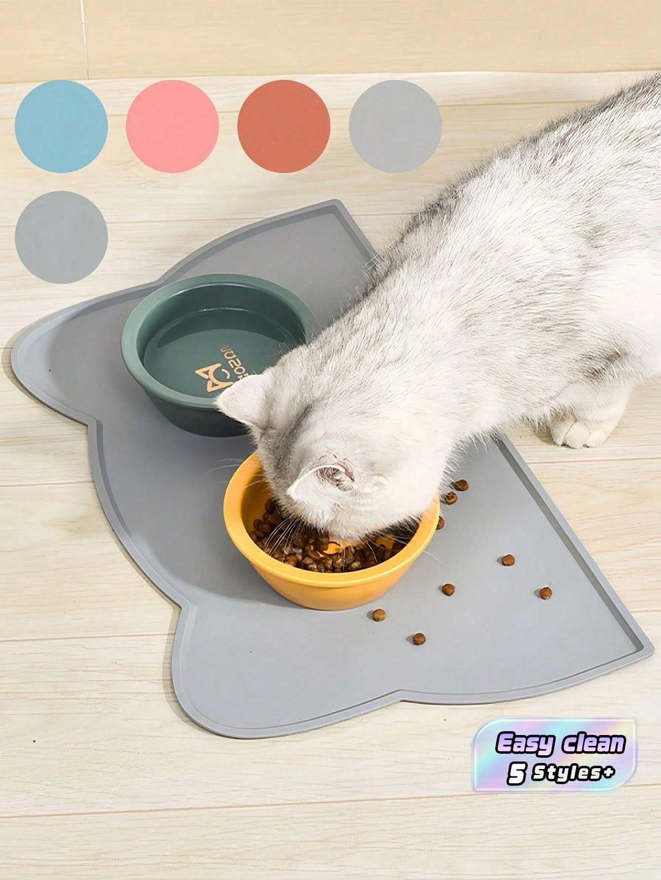 Multicolor silicone pet food mat featuring an anti-slip waterproof design for easy clean feeding.