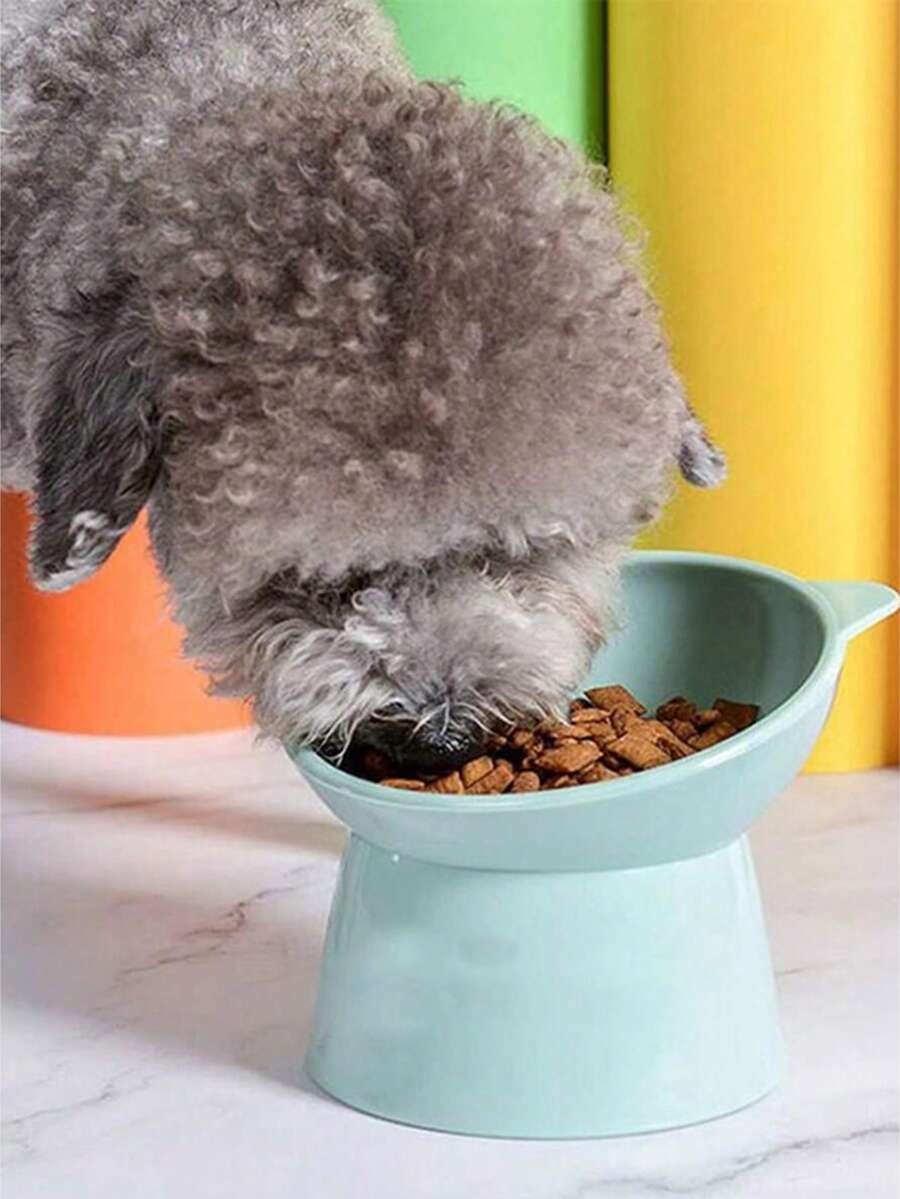 Multicolor ABS 15 degree slanted anti-vomiting pet bowl with stable base and cartoon pattern for indoor cats and dogs.