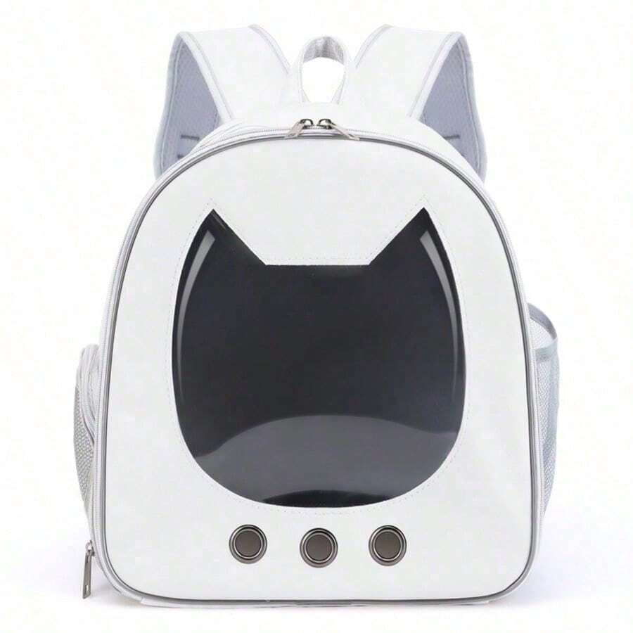 Multicolor double-shoulder cat backpack carrier made of PU material, designed for outdoor travel with cats and small dogs.
