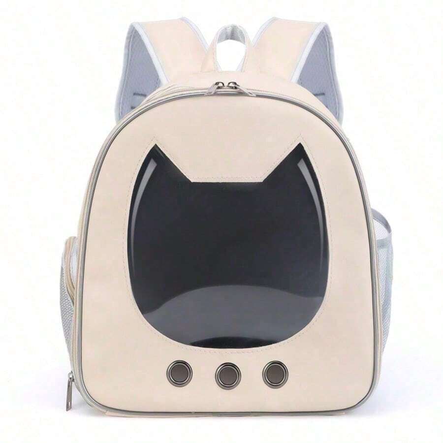 Multicolor double-shoulder cat backpack carrier made of PU material, designed for outdoor travel with cats and small dogs.