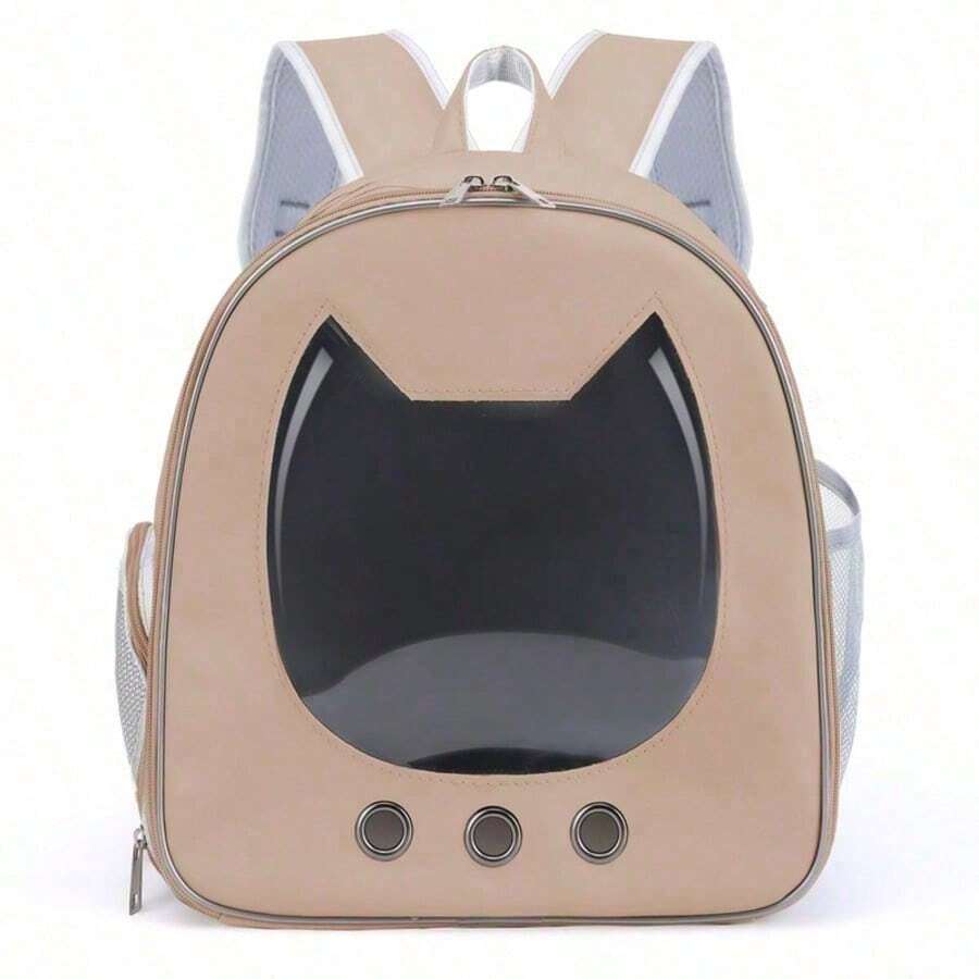 Multicolor double-shoulder cat backpack carrier made of PU material, designed for outdoor travel with cats and small dogs.