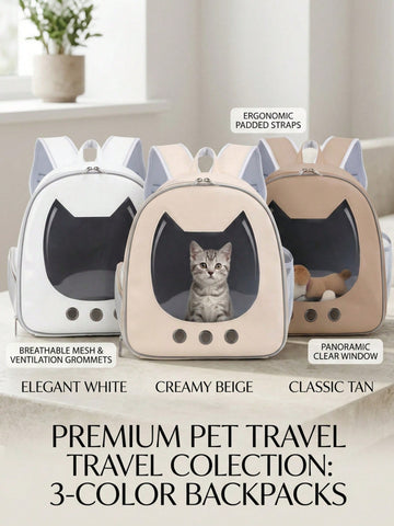 Multicolor double-shoulder cat backpack carrier made of PU material, designed for outdoor travel with cats and small dogs.