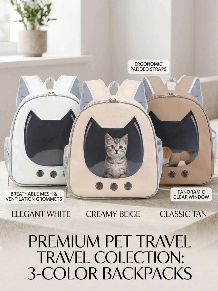 Multicolor double-shoulder cat backpack carrier made of PU material, designed for outdoor travel with cats and small dogs.