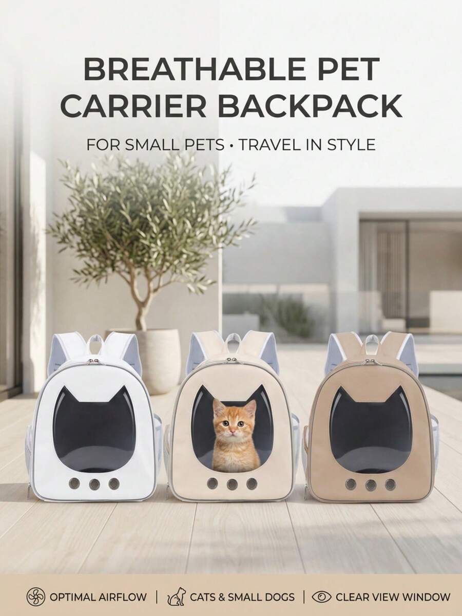 Multicolor double-shoulder cat backpack carrier made of PU material, designed for outdoor travel with cats and small dogs.