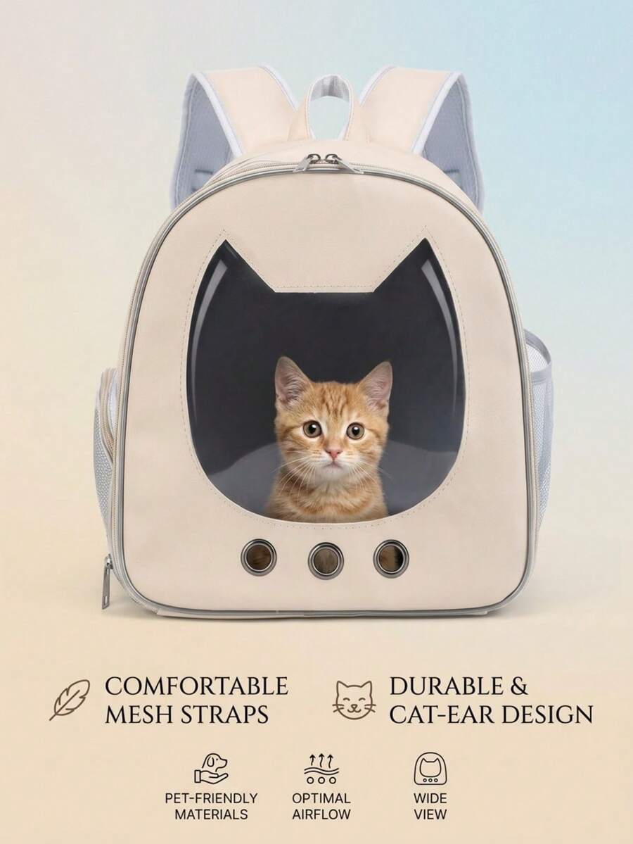 Multicolor double-shoulder cat backpack carrier made of PU material, designed for outdoor travel with cats and small dogs.