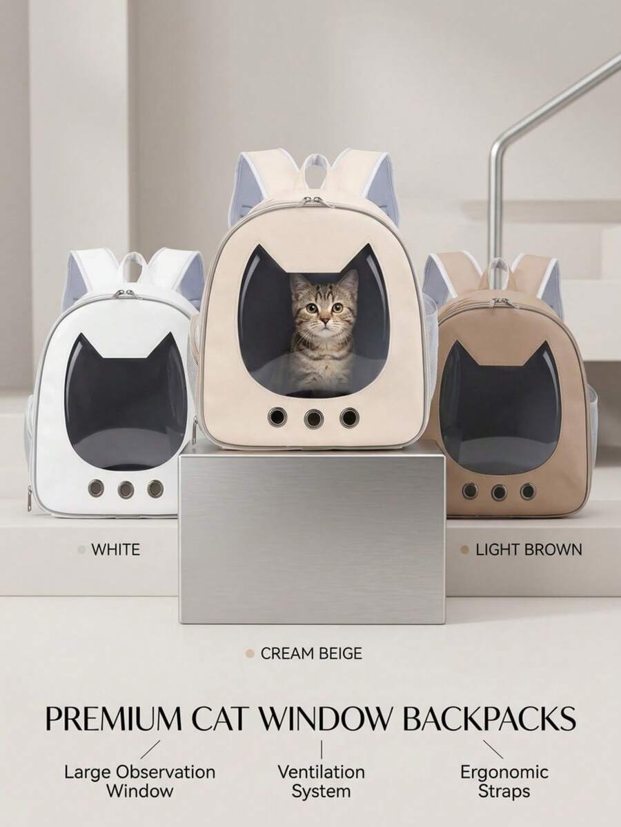 Multicolor double-shoulder cat backpack carrier made of PU material, designed for outdoor travel with cats and small dogs.