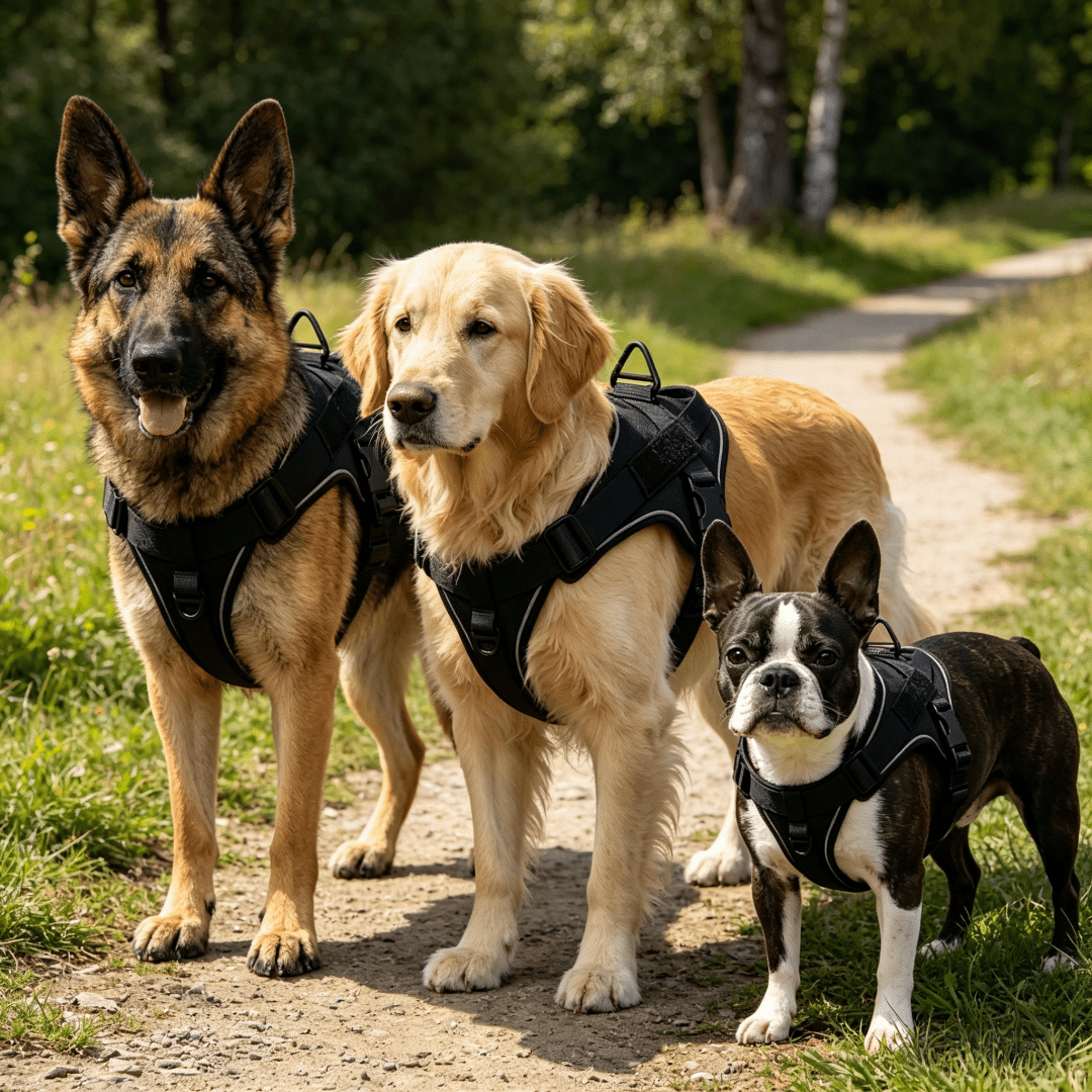 Black anti-pull escape-proof dog vest harness for medium and large dogs, designed for outdoor walking, training, and hiking