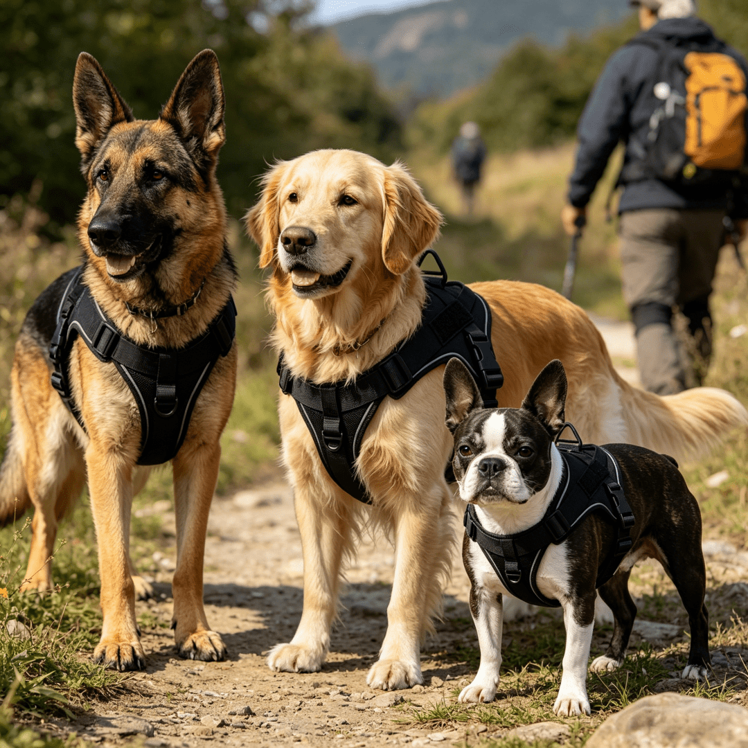 Black anti-pull escape-proof dog vest harness for medium and large dogs, designed for outdoor walking, training, and hiking