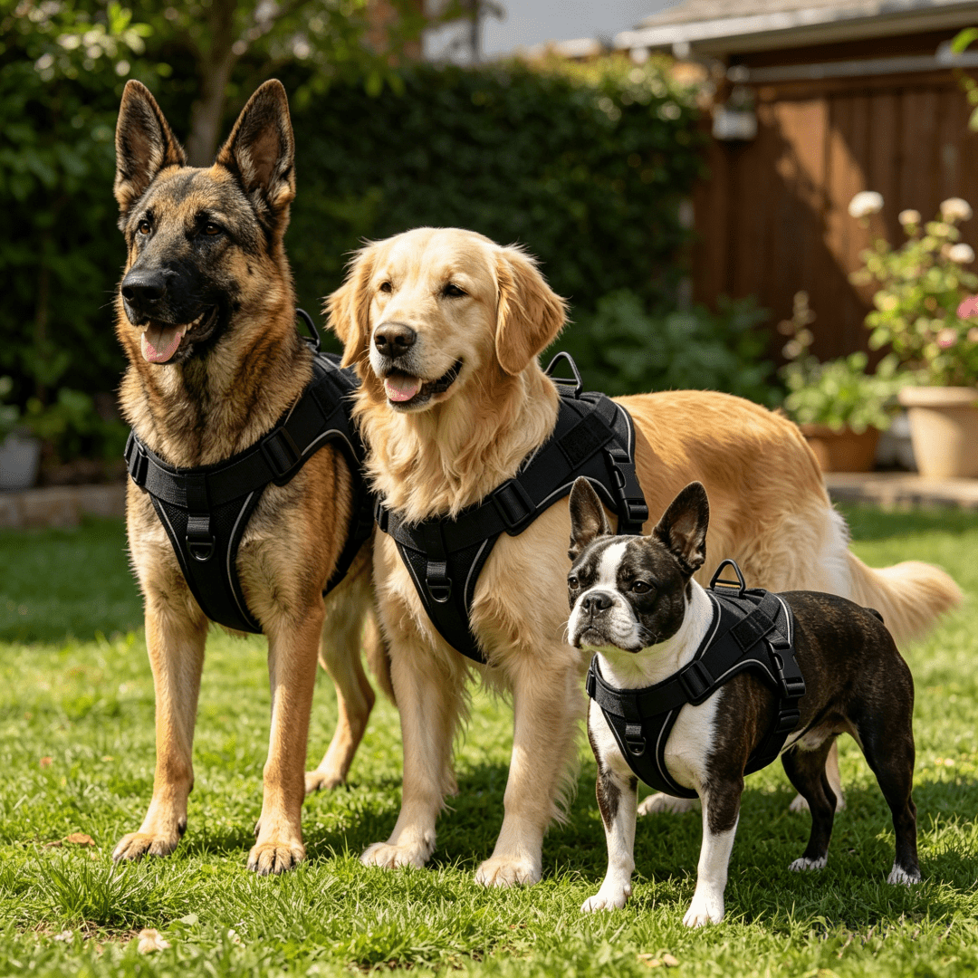 Black anti-pull escape-proof dog vest harness for medium and large dogs, designed for outdoor walking, training, and hiking