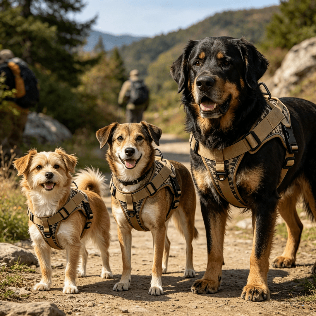 Tactical dog harness vest with reinforced control handle and breathable mesh design for medium to large dogs during walking, training, and hiking
