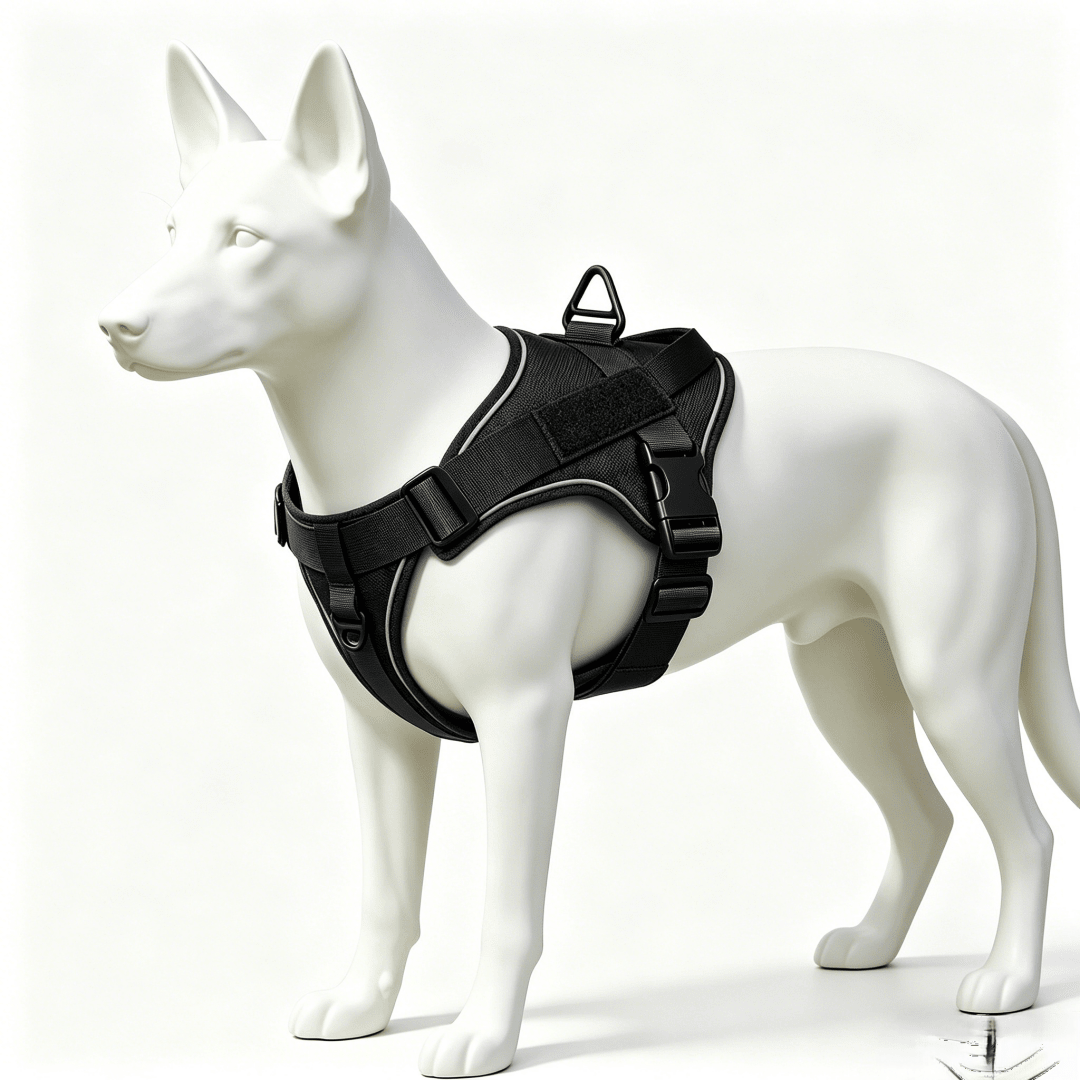 Black anti-pull escape-proof dog vest harness for medium and large dogs, designed for outdoor walking, training, and hiking