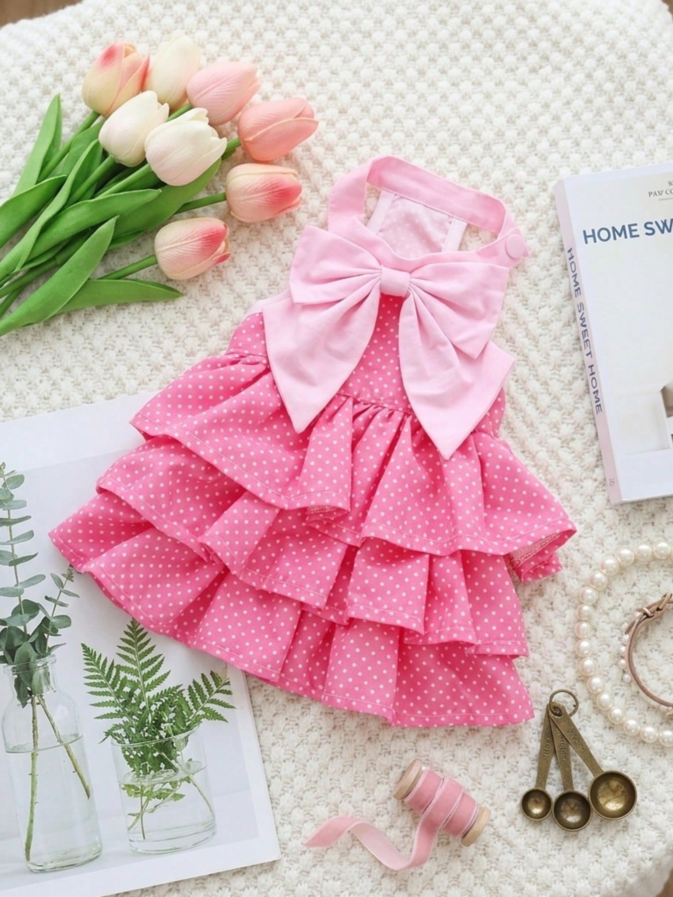 Pink Polka Dot Pet Princess Dress With Big Bow & Multi-Layer Cake Skirt, Ideal Birthday Party & Outdoor Outfit For Dogs And Cats