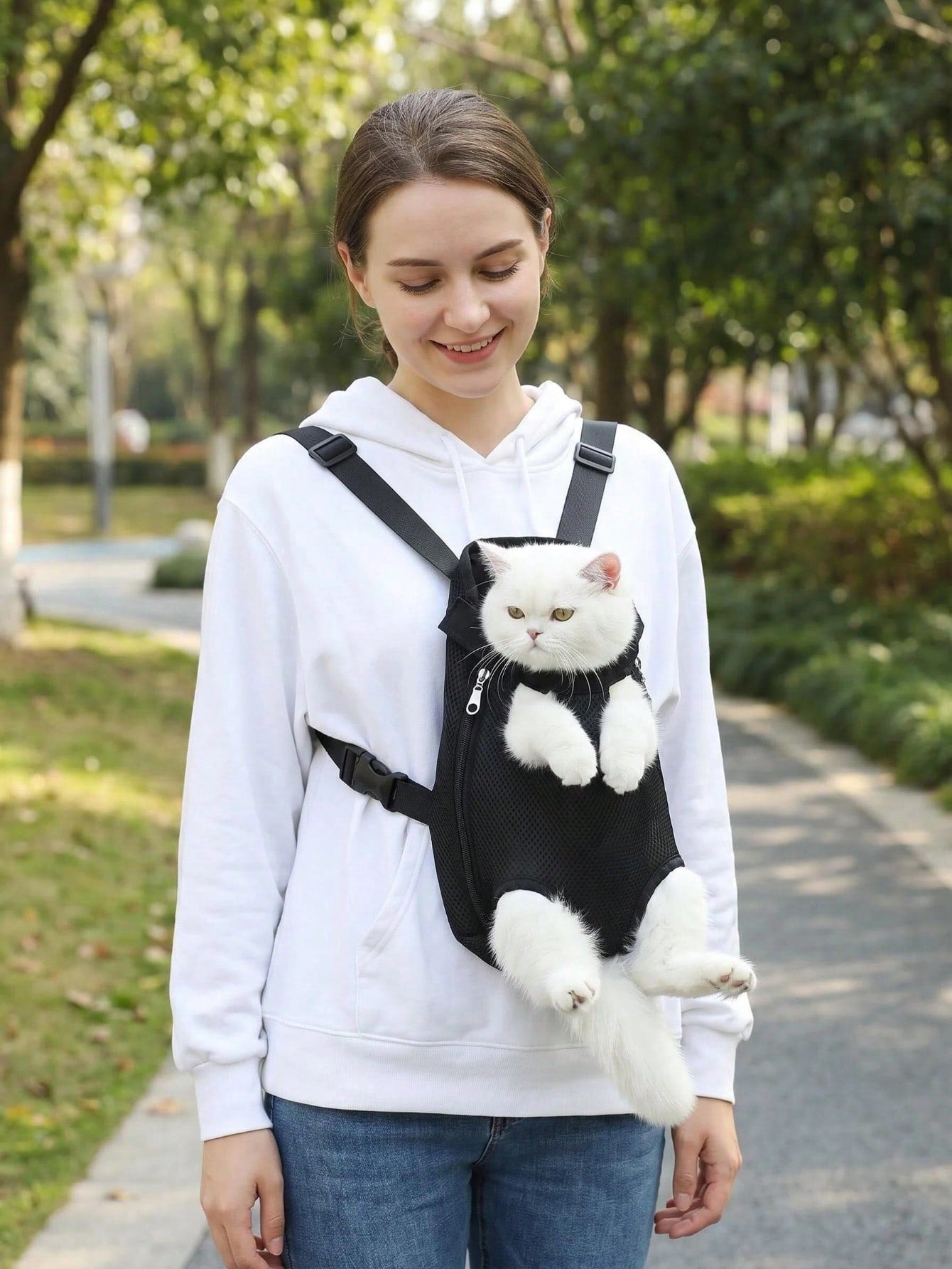 LocalBreathable Mesh Pet Dog Carrier Backpack, Hands-Free Adjustable Front Chest Carrier With Quick Access, Lightweight & Comfortable Legs-Out Puppy Sling For Small Medium Dogs Cats, Perfect For Walking Hiking Travel