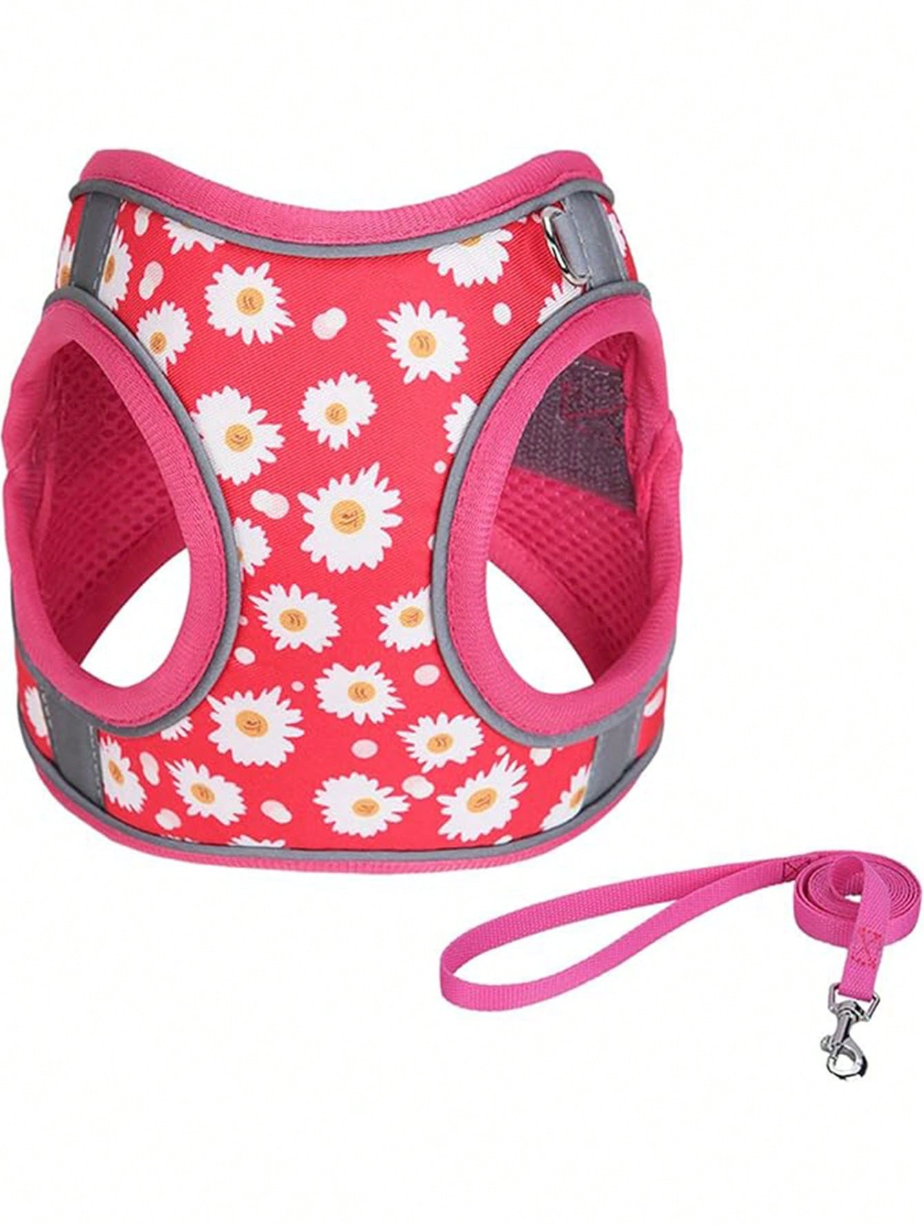 Multicolor floral step-in dog harness and leash set with adjustable soft mesh padded polyester vest for cats and dogs