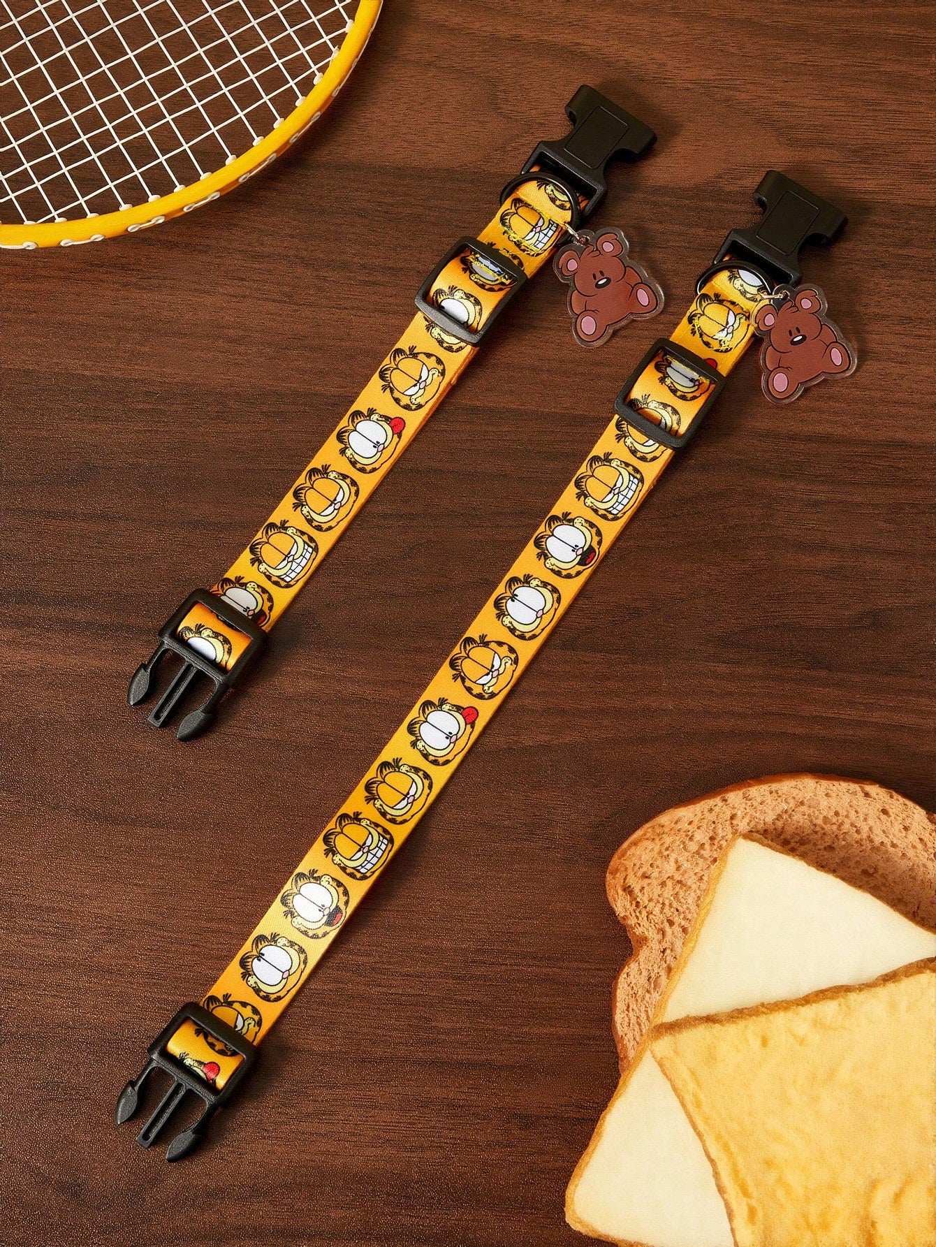 Multicolor cartoon pattern pet collar and leash set with adjustable polyester straps and portable storage bag for cats and dogs