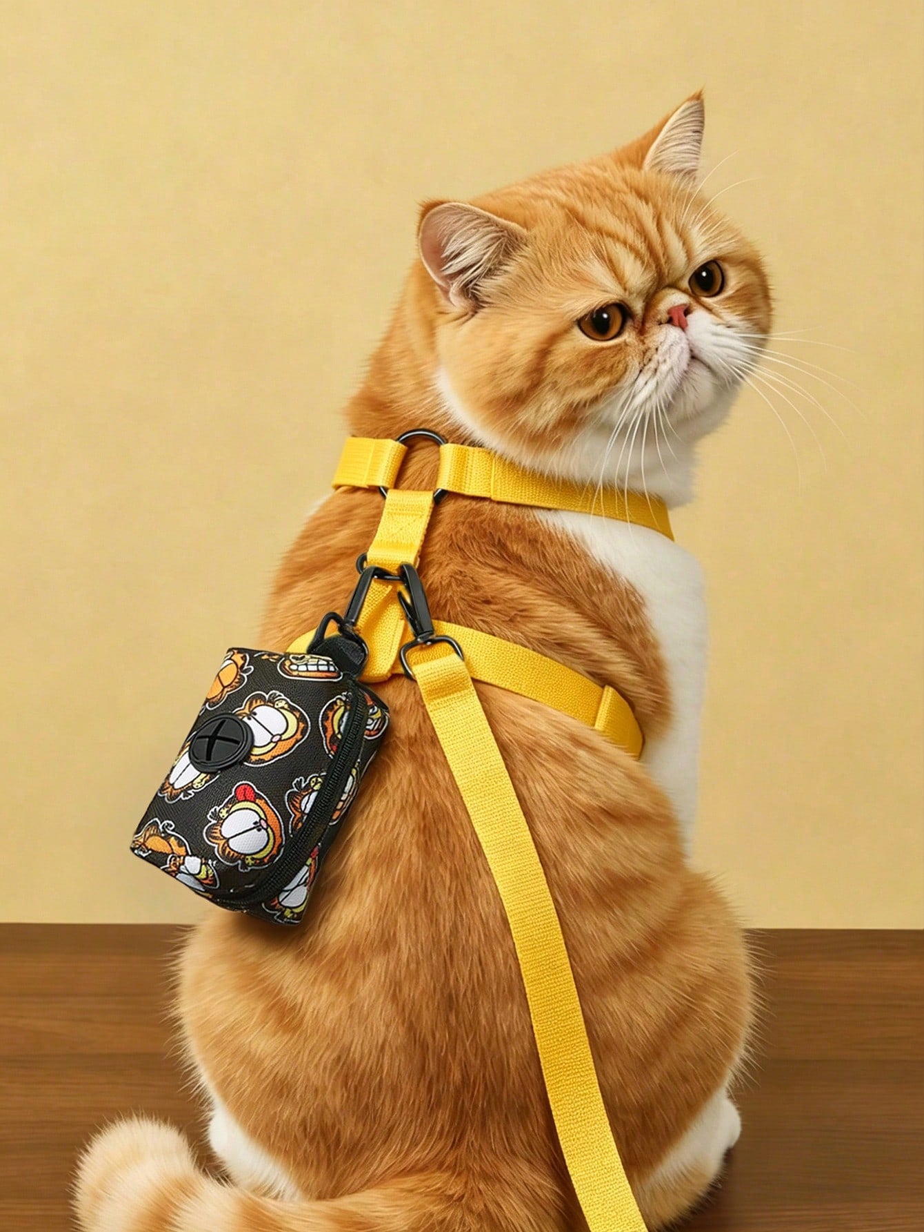 Multicolor cartoon pattern pet collar and leash set with adjustable polyester straps and portable storage bag for cats and dogs