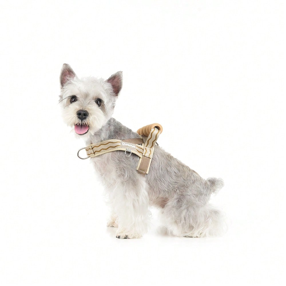 Multicolor foam dog harness with breathable mesh lining, top handle, D-ring leash attachment, adjustable strap, and reflective wave pattern for small and medium dogs