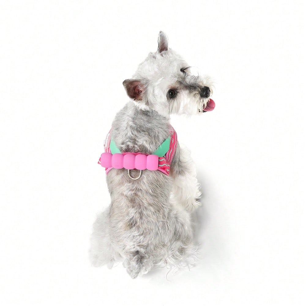 Multicolor foam dog harness with breathable mesh lining, top handle, D-ring leash attachment, adjustable strap, and reflective wave pattern for small and medium dogs