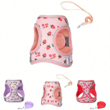 Printed Dog Harness And Leash Set, Dog Chest Strap Harness, Suitable For Training Walks, Breathable Adjustable Pet Vest, Fit For Small To Medium Dogs And Cats