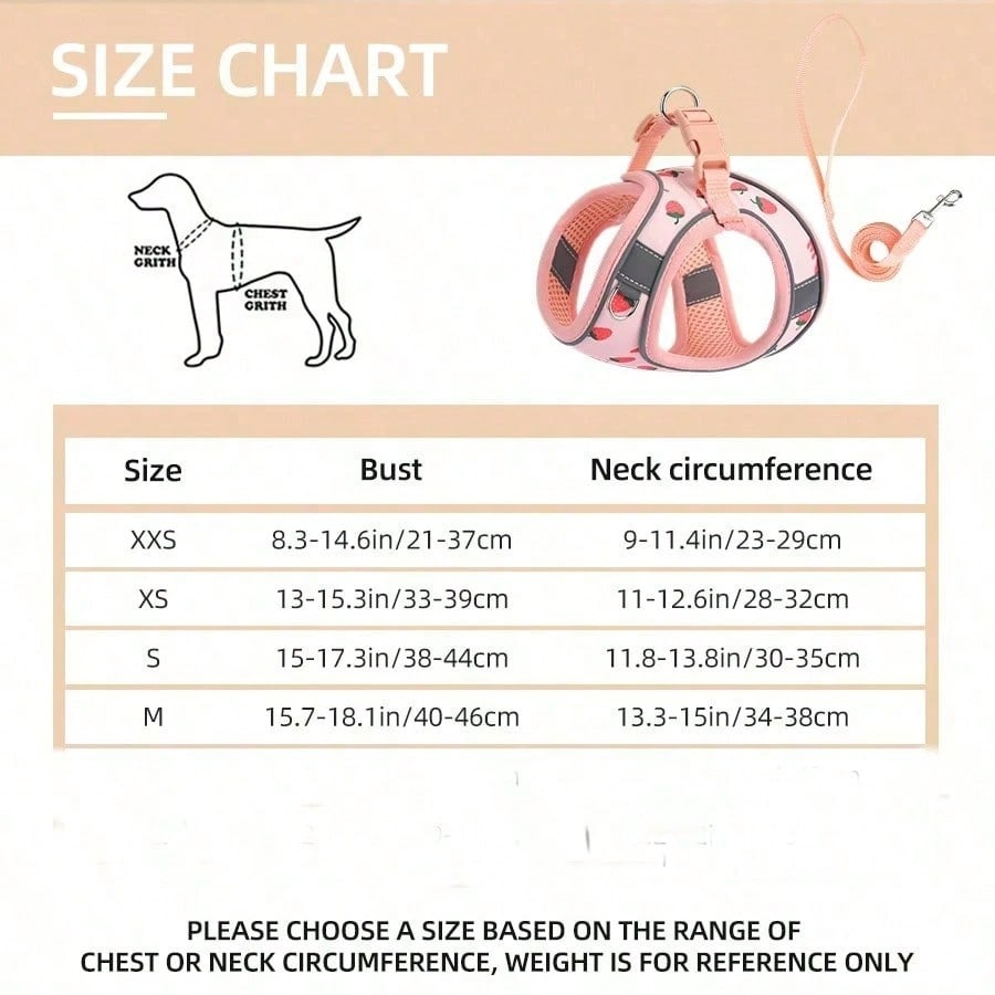 Printed Dog Harness And Leash Set, Dog Chest Strap Harness, Suitable For Training Walks, Breathable Adjustable Pet Vest, Fit For Small To Medium Dogs And Cats