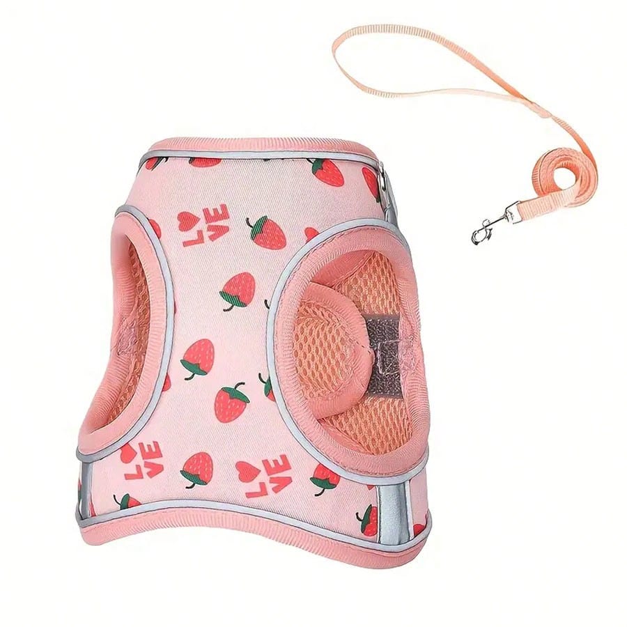 Printed Dog Harness And Leash Set, Dog Chest Strap Harness, Suitable For Training Walks, Breathable Adjustable Pet Vest, Fit For Small To Medium Dogs And Cats