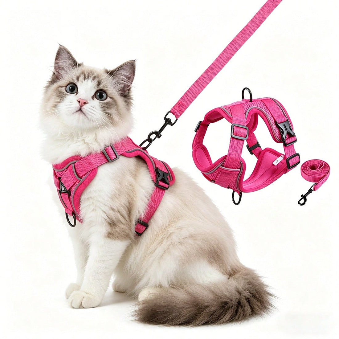 Multicolor cartoon polyester cat walking harness and leash set with soft adjustable escape proof vest design for cats and small dogs