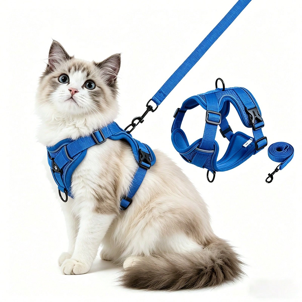 Multicolor cartoon polyester cat walking harness and leash set with soft adjustable escape proof vest design for cats and small dogs