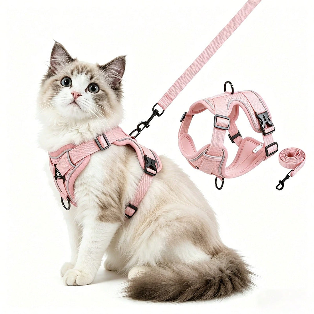 Multicolor cartoon polyester cat walking harness and leash set with soft adjustable escape proof vest design for cats and small dogs