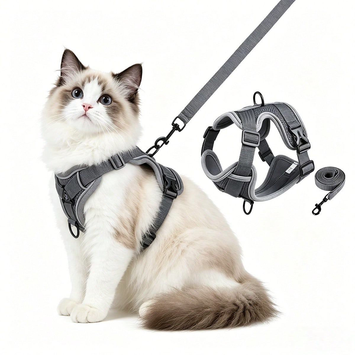 Multicolor cartoon polyester cat walking harness and leash set with soft adjustable escape proof vest design for cats and small dogs