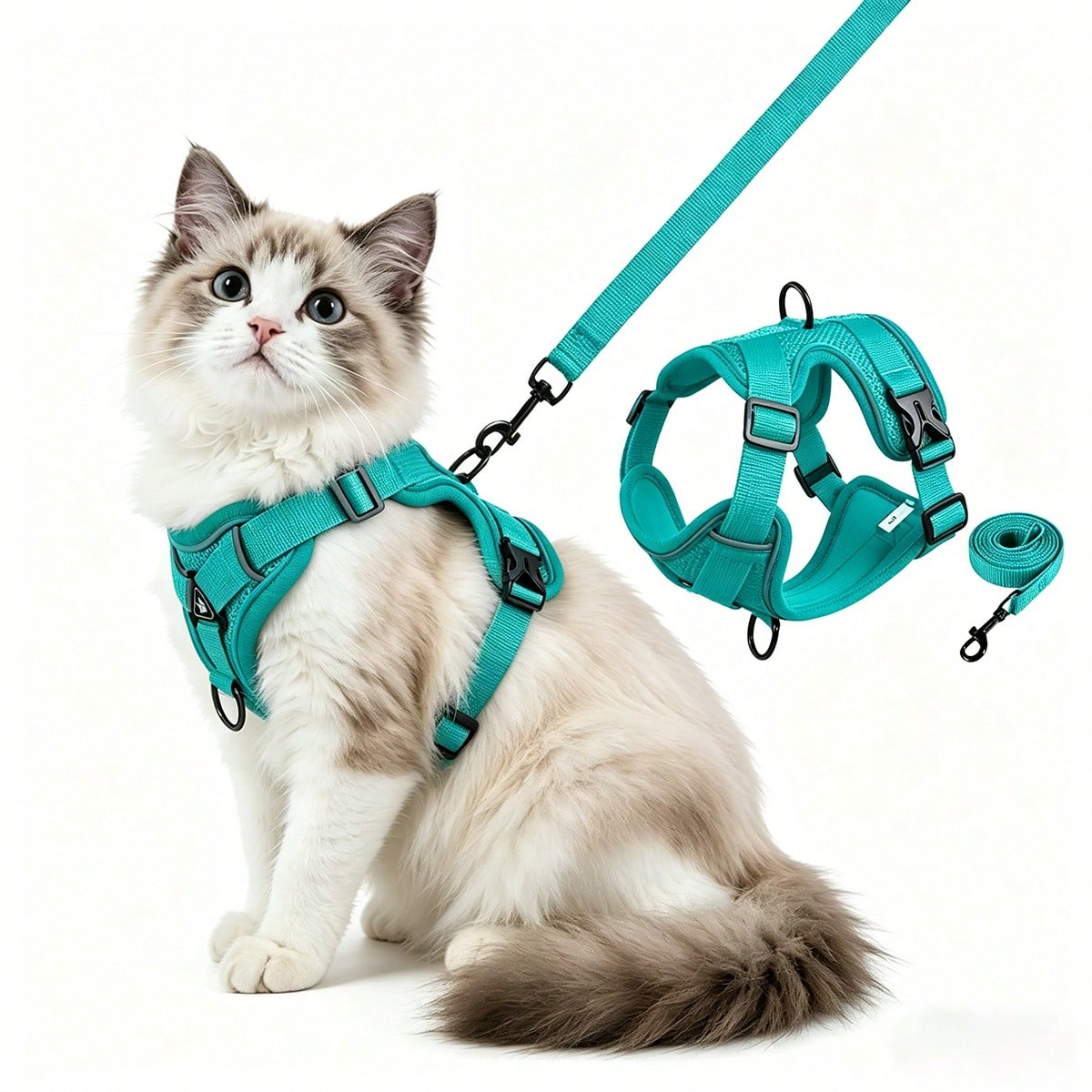 Multicolor cartoon polyester cat walking harness and leash set with soft adjustable escape proof vest design for cats and small dogs