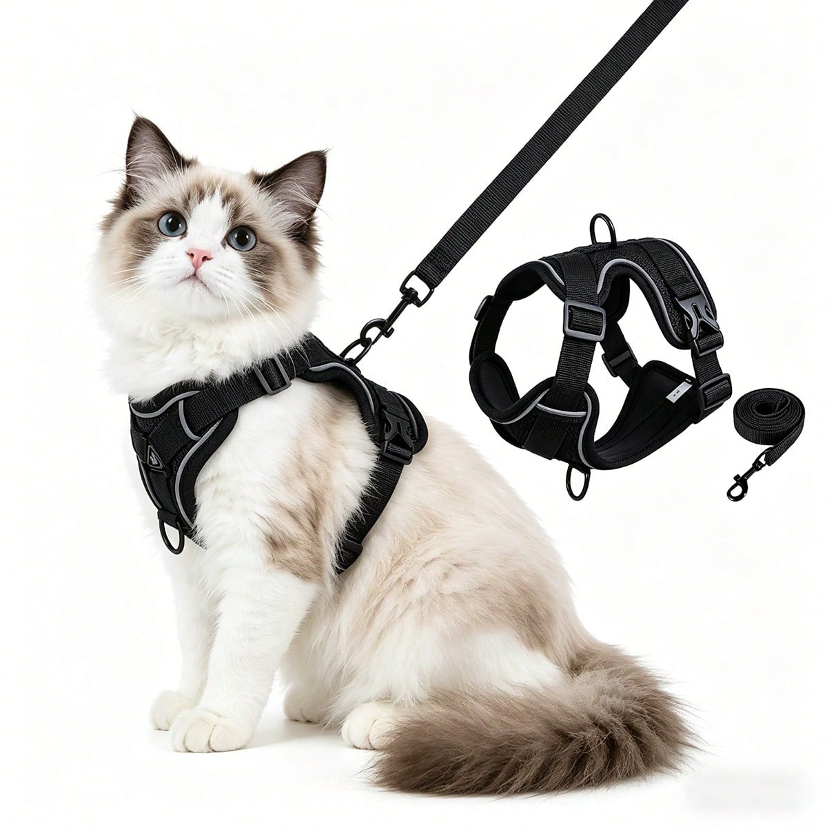 Multicolor cartoon polyester cat walking harness and leash set with soft adjustable escape proof vest design for cats and small dogs