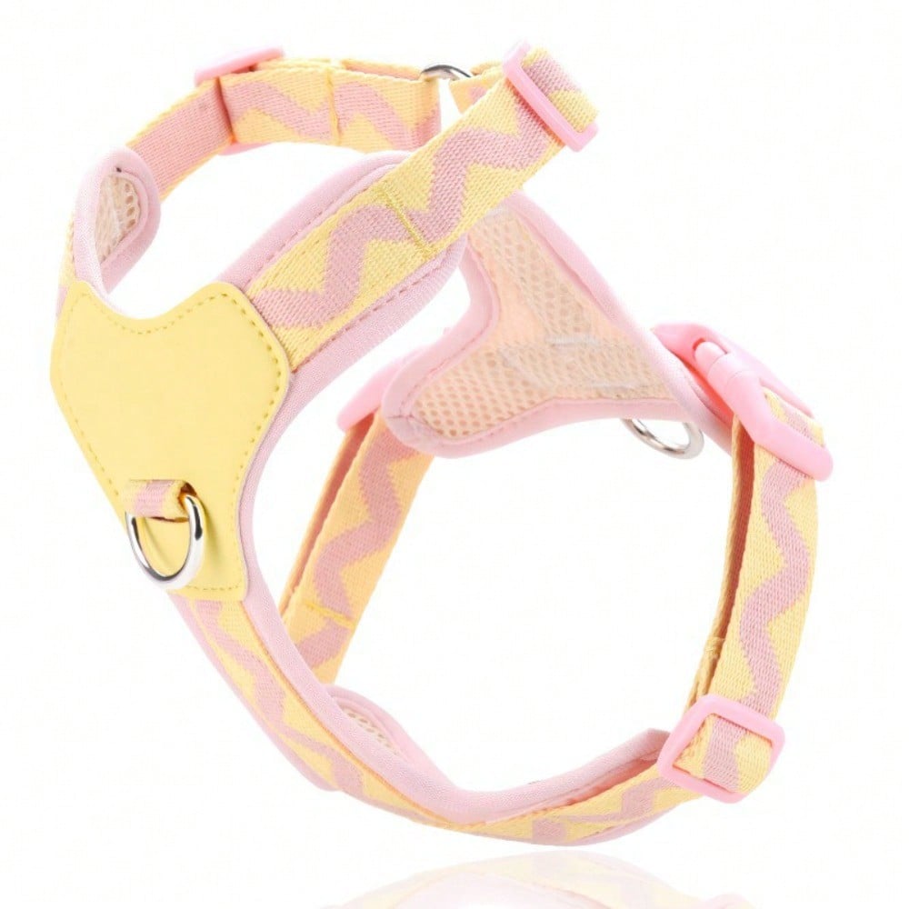 Multicolor soft puppy harness with cartoon geometric pattern, adjustable no-pull breathable chest vest for cats and dogs