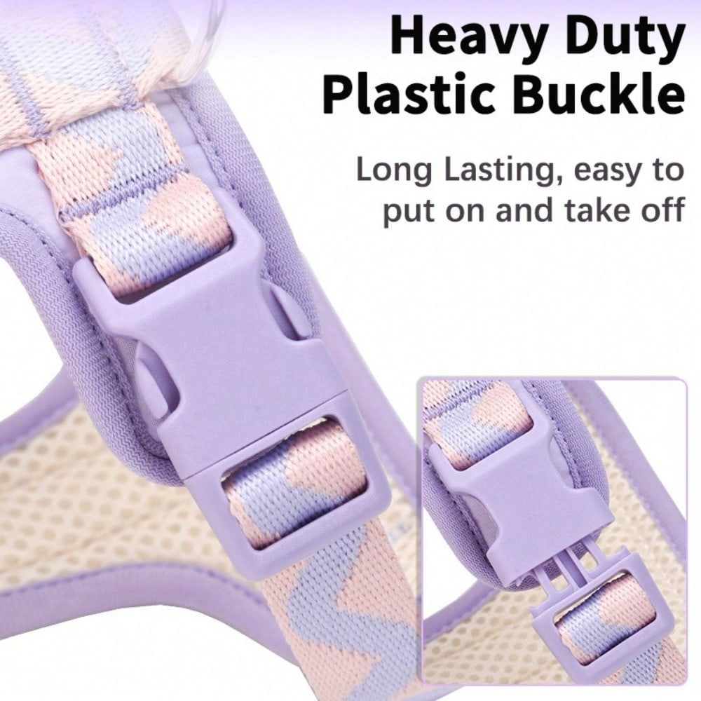 Multicolor soft puppy harness with cartoon geometric pattern, adjustable no-pull breathable chest vest for cats and dogs