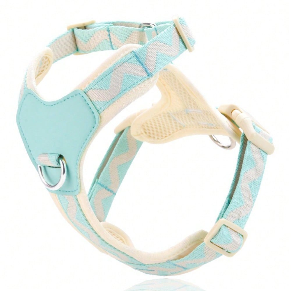 Multicolor soft puppy harness with cartoon geometric pattern, adjustable no-pull breathable chest vest for cats and dogs