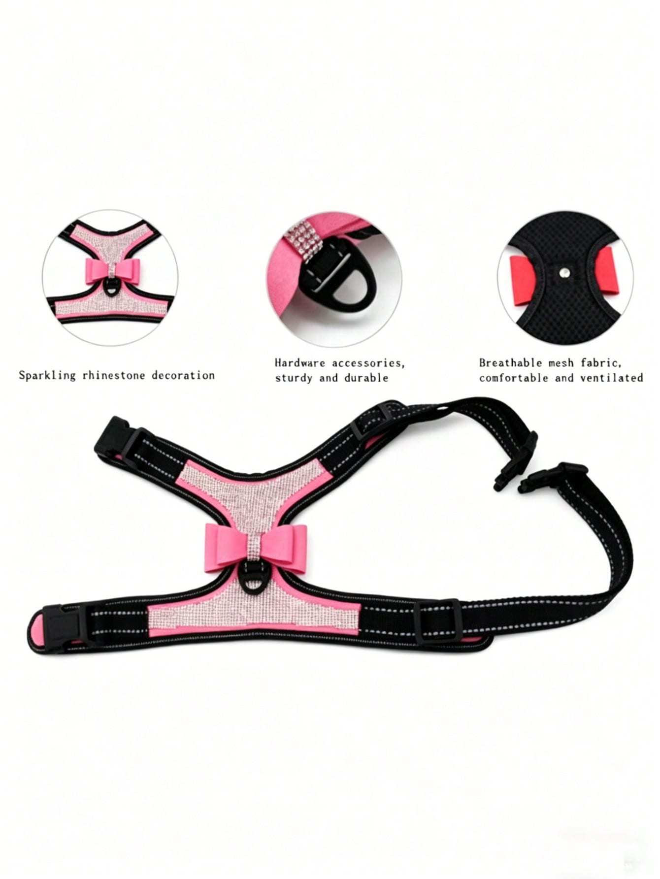 1pc Pink Reflective Plush Sequin Dog Collar, Adjustable Size, Comfortable And Breathable